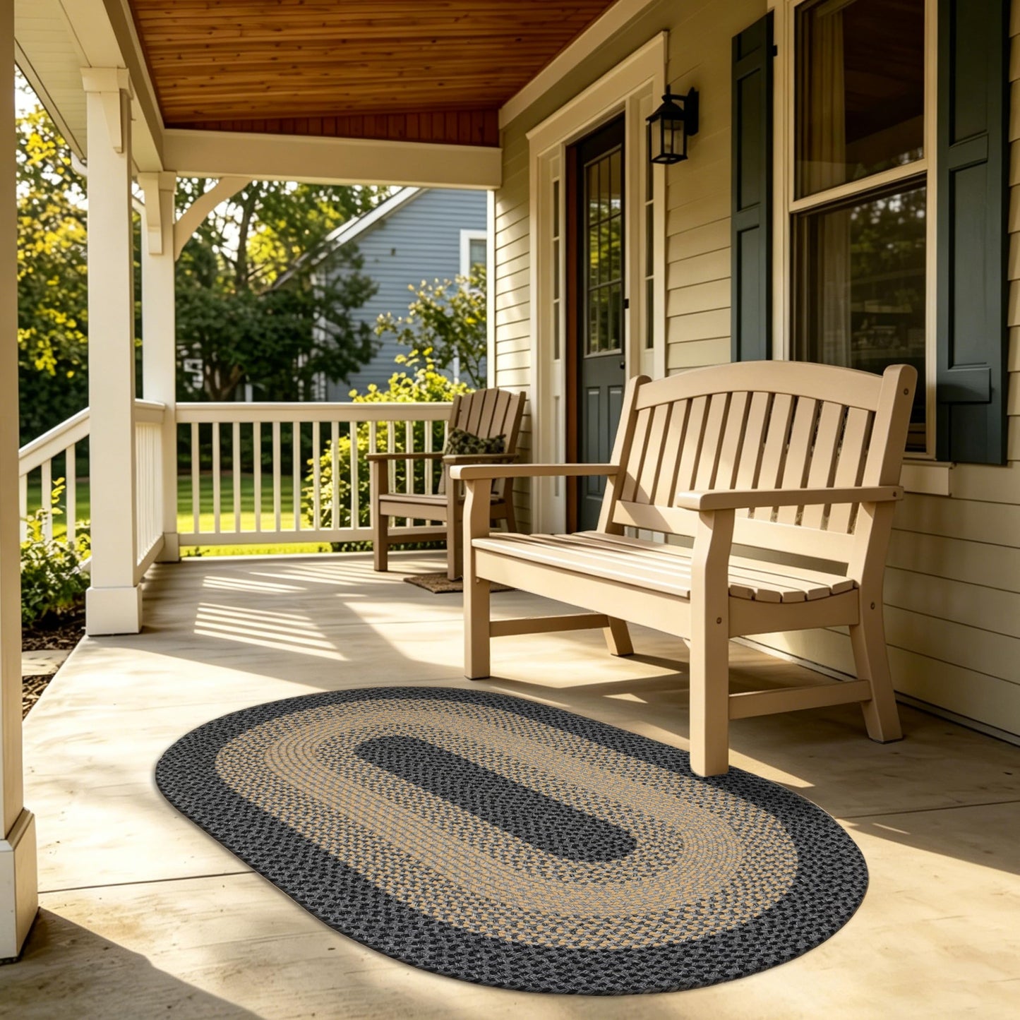 RCTJHOME 3x5 Oval Braided Area Rug, All-Season Farmhouse Rug for Living Room, Dining Room & Kitchen, Door Mat with Anti-Slip Pads for High Traffic Areas, Rope Rug Without Rubber, Brown with Black