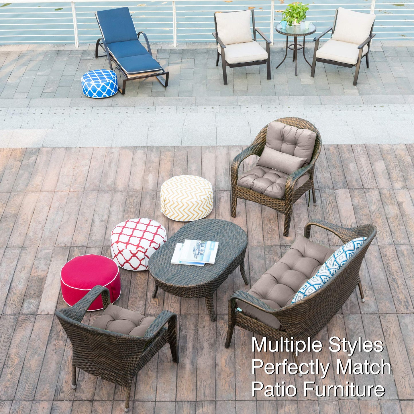 QILLOWAY Outdoor Chair Cushion for Patio Furniture, Waterproof Patio Cushions with Ties, Fade Resistant Replacement Pads for Outdoor Rocking Chairs,Tan,Grey