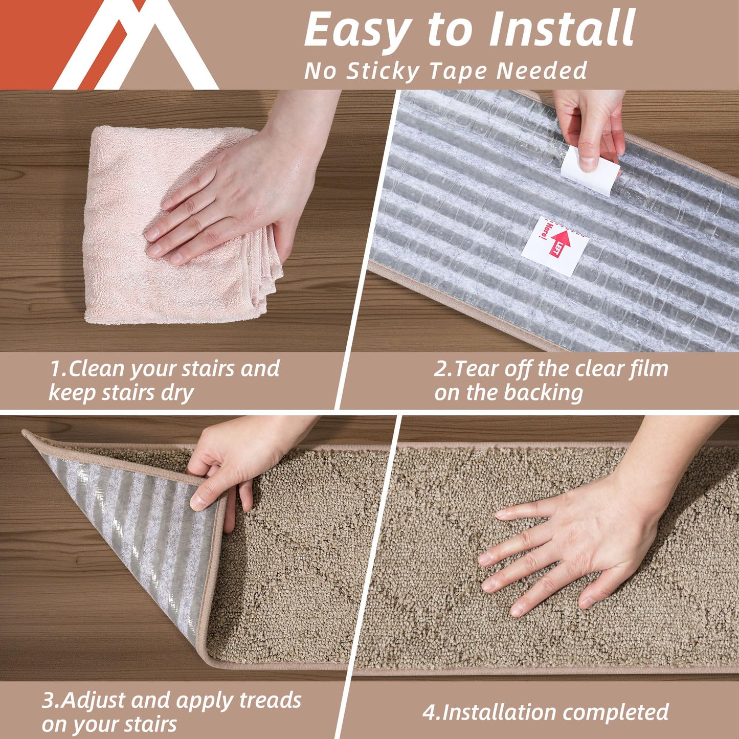 COSY HOMEER Edging Stair Treads Non-Slip Carpet Mat 28inX9in Indoor Stair Runners for Wooden Steps, Edging Stair Rugs for Kids and Dogs, 100% Polyester TPE Backing (15pc, Beige)