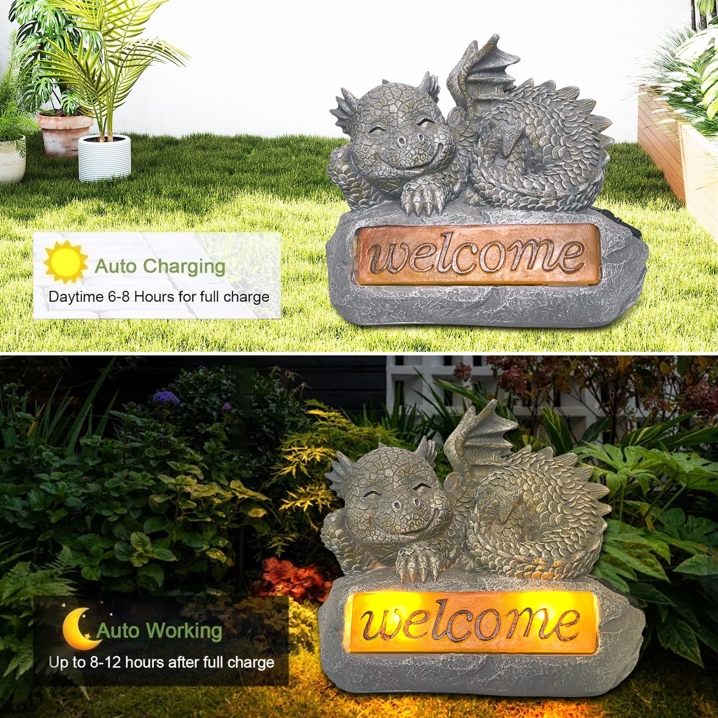 Vukjep Solar Garden Decorations-Garden Dragon Welcome Display Decorative，Decor for Patio, Yard, Lawn, Pathway, Landescape (Western Dragon Statue)