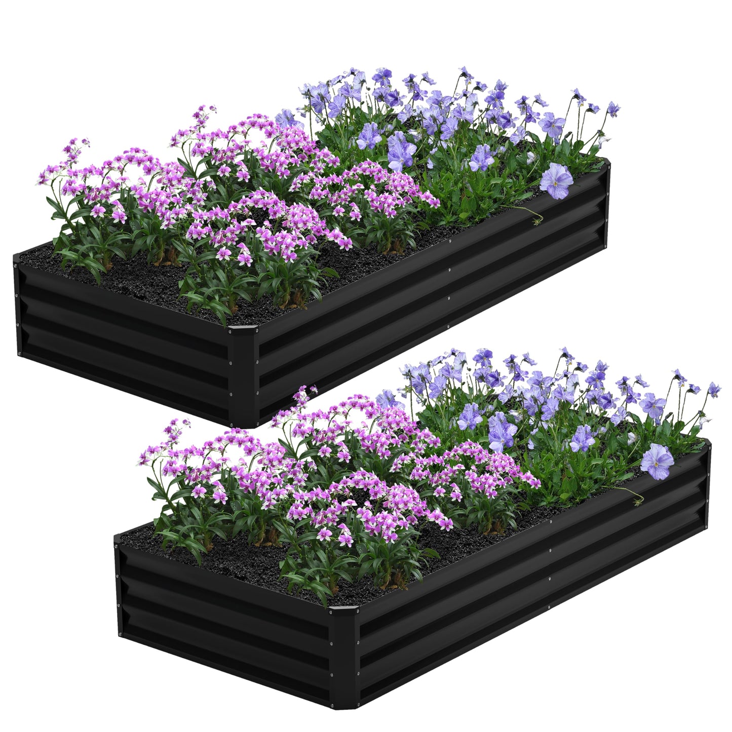 Nedenyou 2PCS 8x4x1FT Galvanized Raised Garden Bed,Planter Raised Beds-Metal Garden Box,Large Plant for Outdoor Planting, Vegetables Bed，Flower,herb-Black