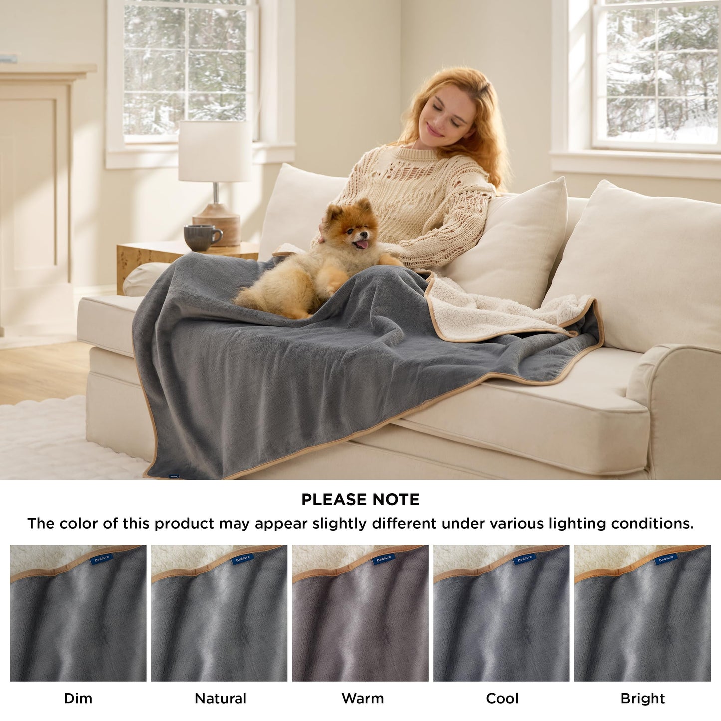 Bedsure Waterproof Dog Blankets for Large Dogs - Large Cat Blanket Washable for Couch Protection, Sherpa Fleece Puppy Blanket, Soft Plush Reversible Throw Furniture Protector, 40"X50", Grey
