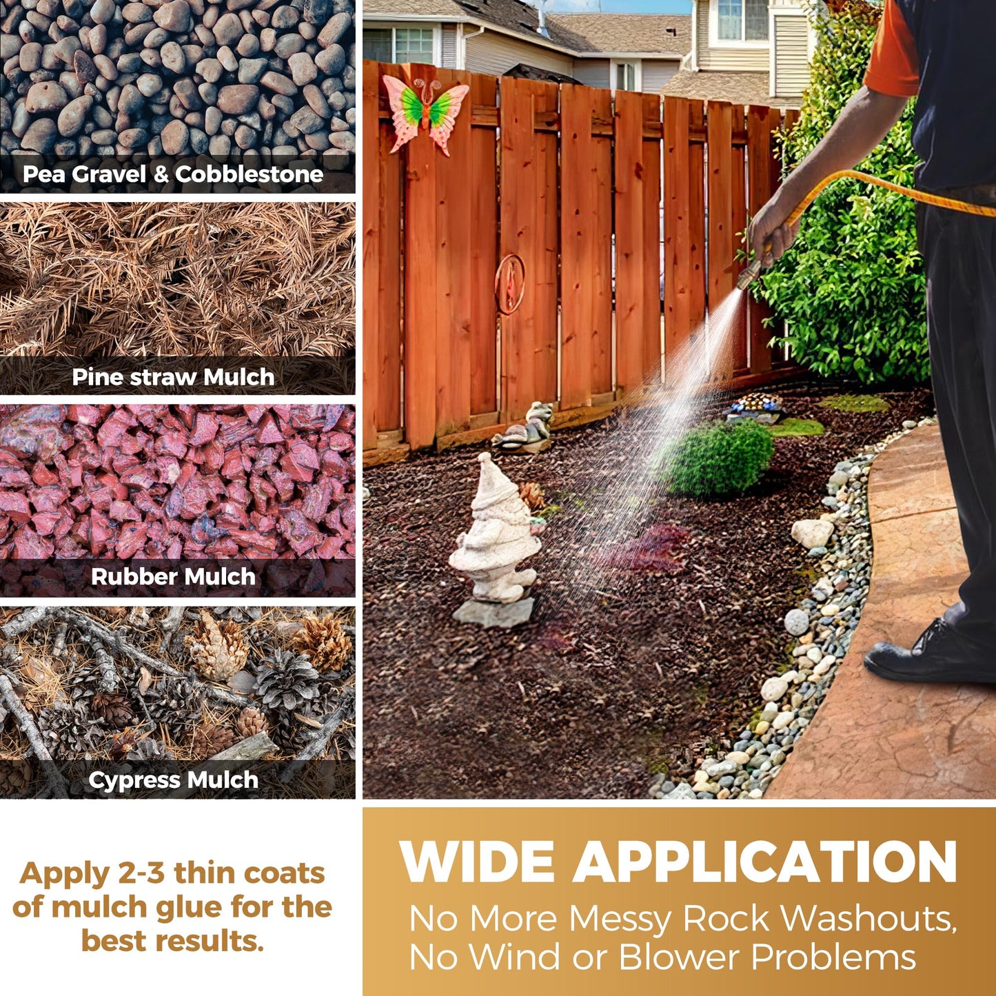 BALORIZ Mulch Glue - 35oz Mulch and Rock Glues for Landscaping, Pea Gravel & Bark, Strong Stabilizing Gravel Glue with Applicator Ready to Use Non Toxic Mulches Glues for Rocks Locking Most Mulches