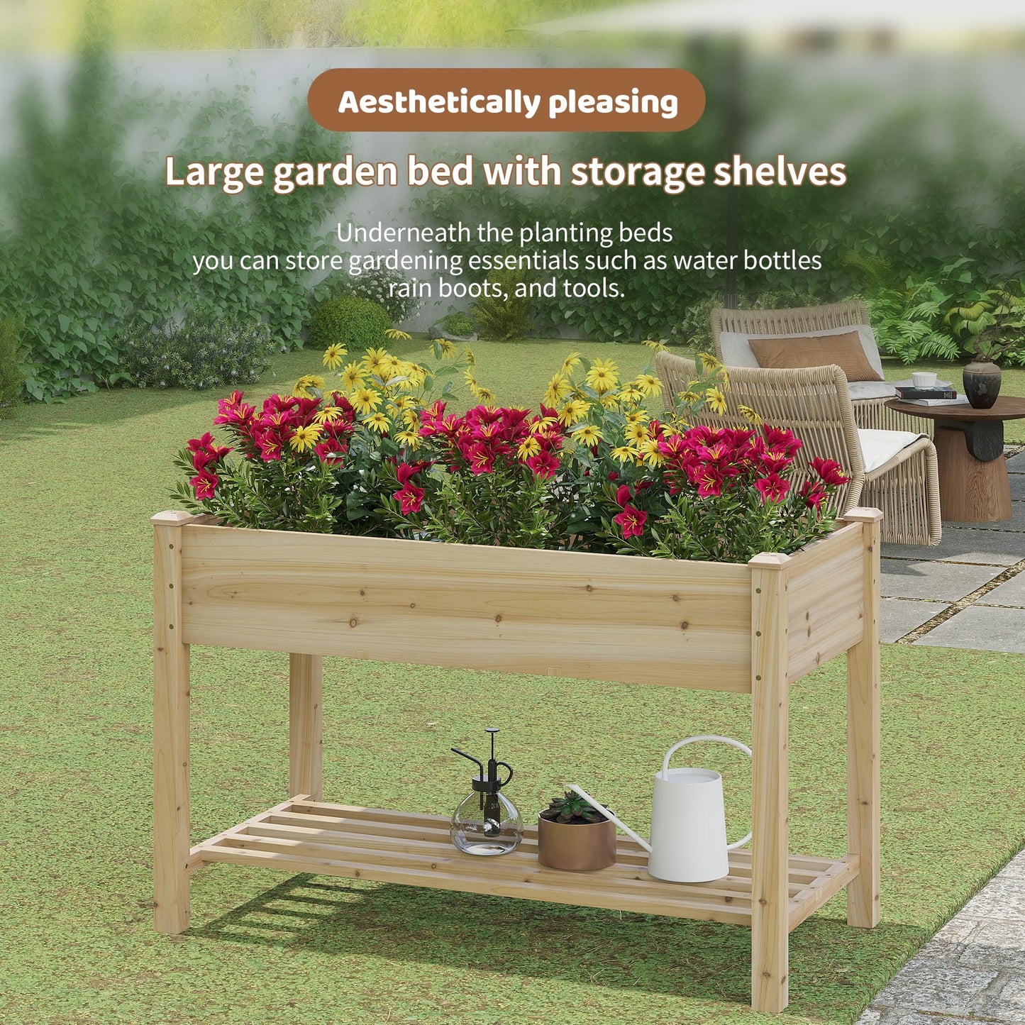 FILWH Raised Garden Bed with Legs Elevated Wooden Planter Box Stand Large Planter Stand Box for Fruits Vegetables Flowers with Divider with Bag - 48 * 24 * 30.5IN