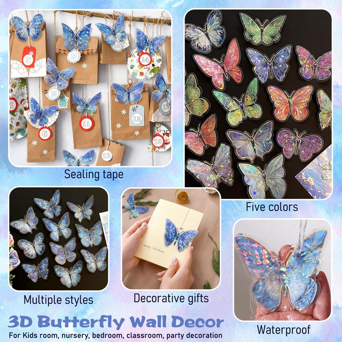 RAINBOW WSK 50 PCs Butterfly Wall Decor Cute Fairy Butterflies Wall Stickers 3D Butterflies for Birthday Cake Wedding Party Craft Room Decor Removable DIY Wall Decals sm- (Blue)