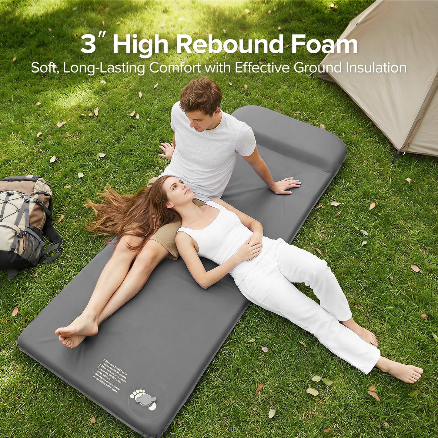 Andola Self-Inflating Sleeping Pad for Camping, 3" Ultra-Thick Outdoor Camping Mat with Pillow & 9.5 R-Value, Insulated All-Season Foam Camping Mattress for Camping Travel Tent Car