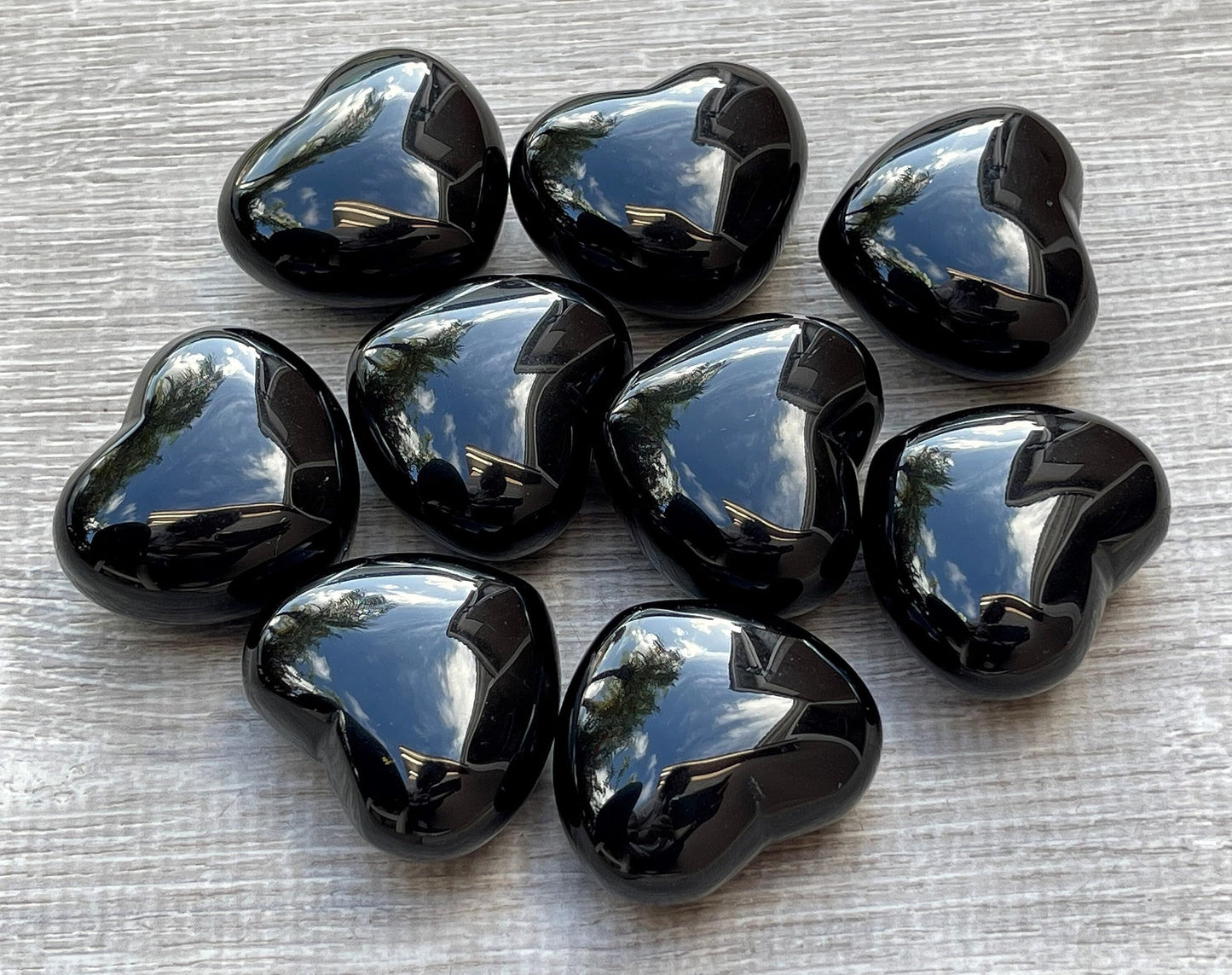 GAF TREASURES Black Obsidian Gemstone Hearts, Polished Black Obsidian Puffy Hearts, Black Obsidian Crystal Palm Stone, Black Obsidian Healing Crystal Hearts (1 Heart)