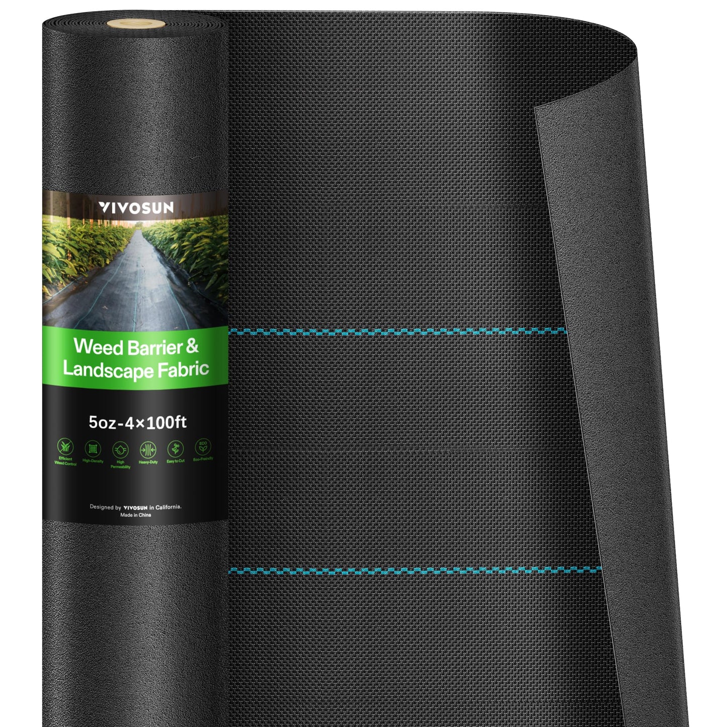VIVOSUN Premium Weed Barrier Landscape Fabric Heavy Duty, 4ftx100ft 5oz Double-Layered Weed Control Mat with High Permeability, Commercial Ground Cover, Easy Set up & Superior Weed Control