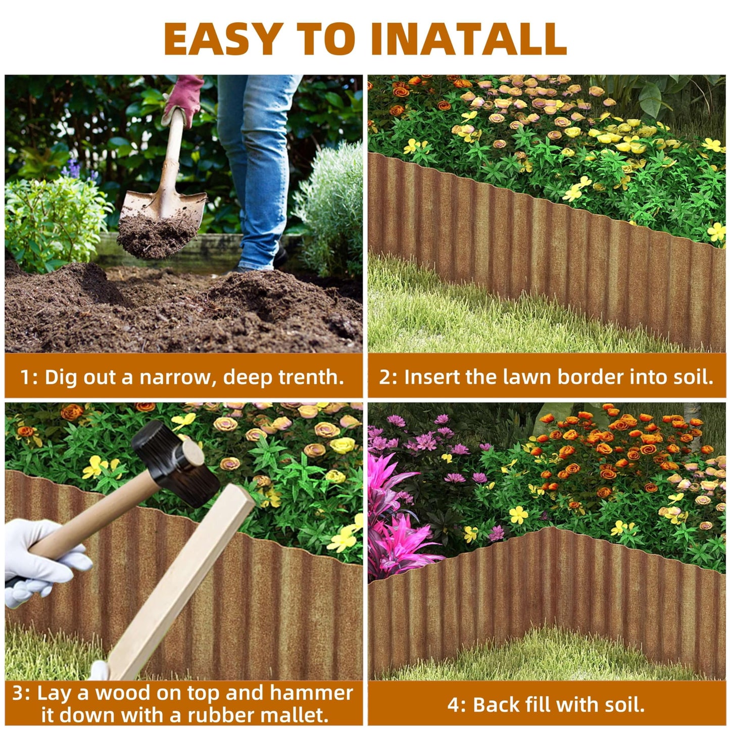 Garden Lawn Edging and Landscape Border - 12" x 20' Corrugated Metal Garden Edging, for DIY Flower Beds, Lawns & Landscaping (Real Rust)
