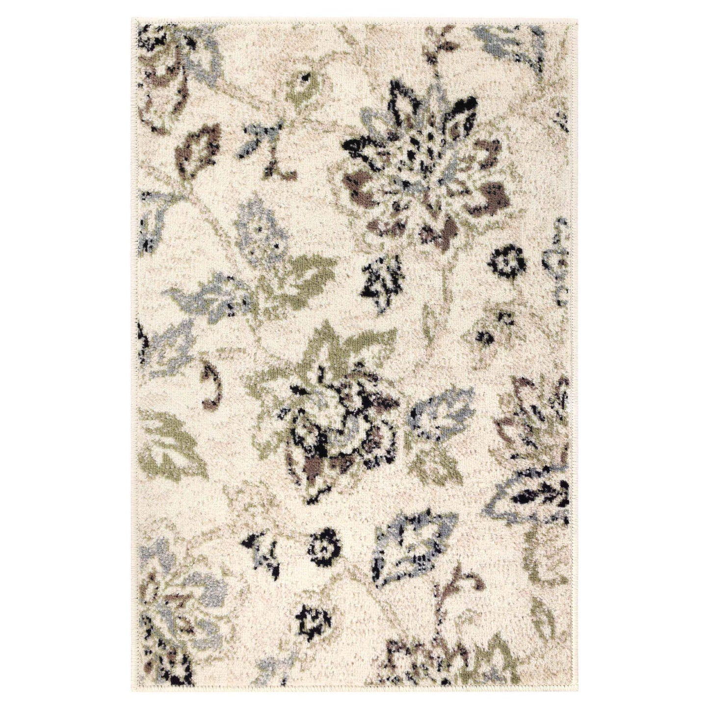 Superior Indoor Large Area Rug for Hallways, Entry, Office, Living/Bedroom, Hardwood, Tile, Floor Cover, Plush Carpet Cover, Modern Farmhouse Floral Decor, Jacobean Collection, 2' x 3', Beige Brown