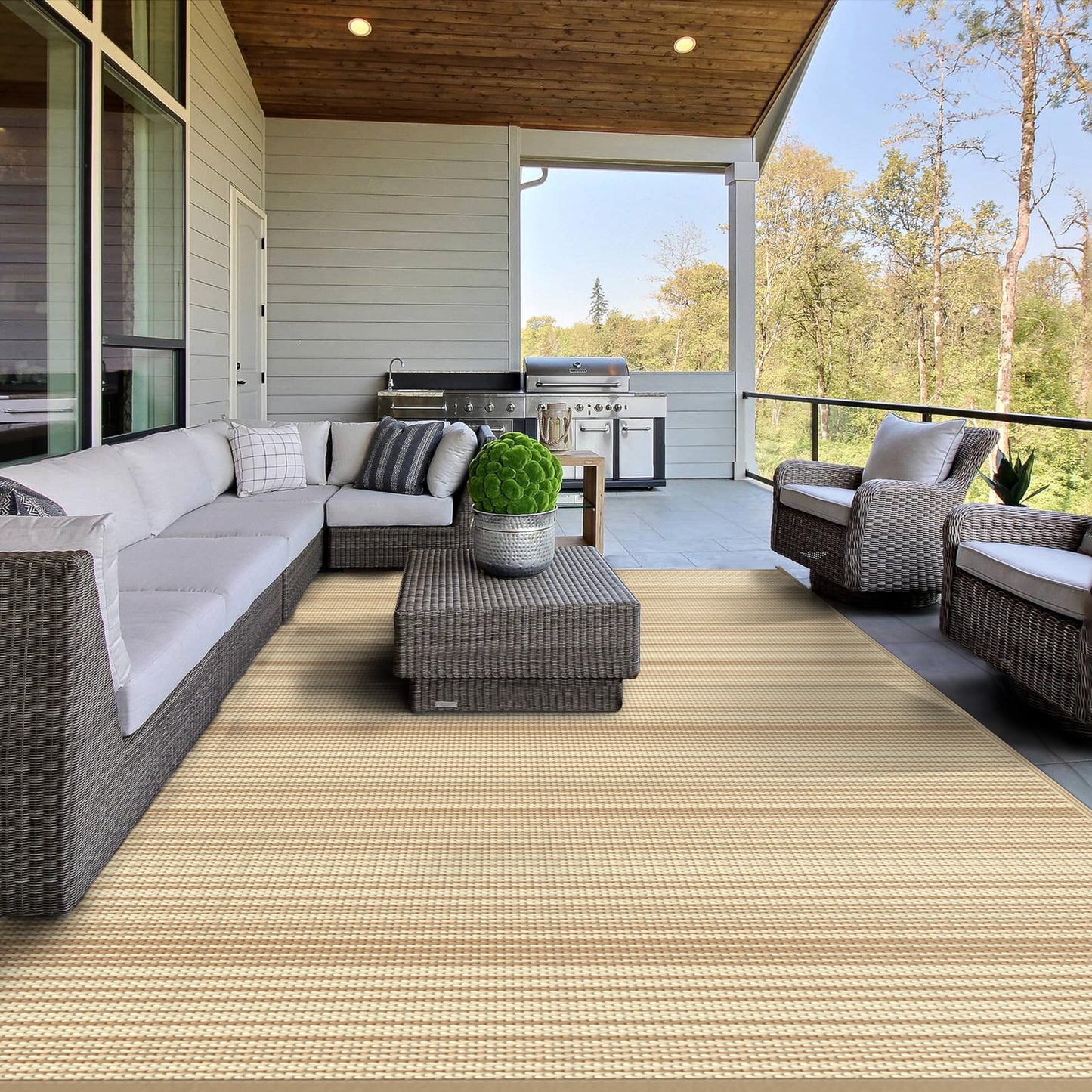 GENIMO Outdoor Rug 9x12 ft Waterproof, Reversible Plastic Straw Patio Rug for RV Camping Mat, Deck, Backyard Balcony Mat - Lightweight & Easy to Clean, CoffeeBeige