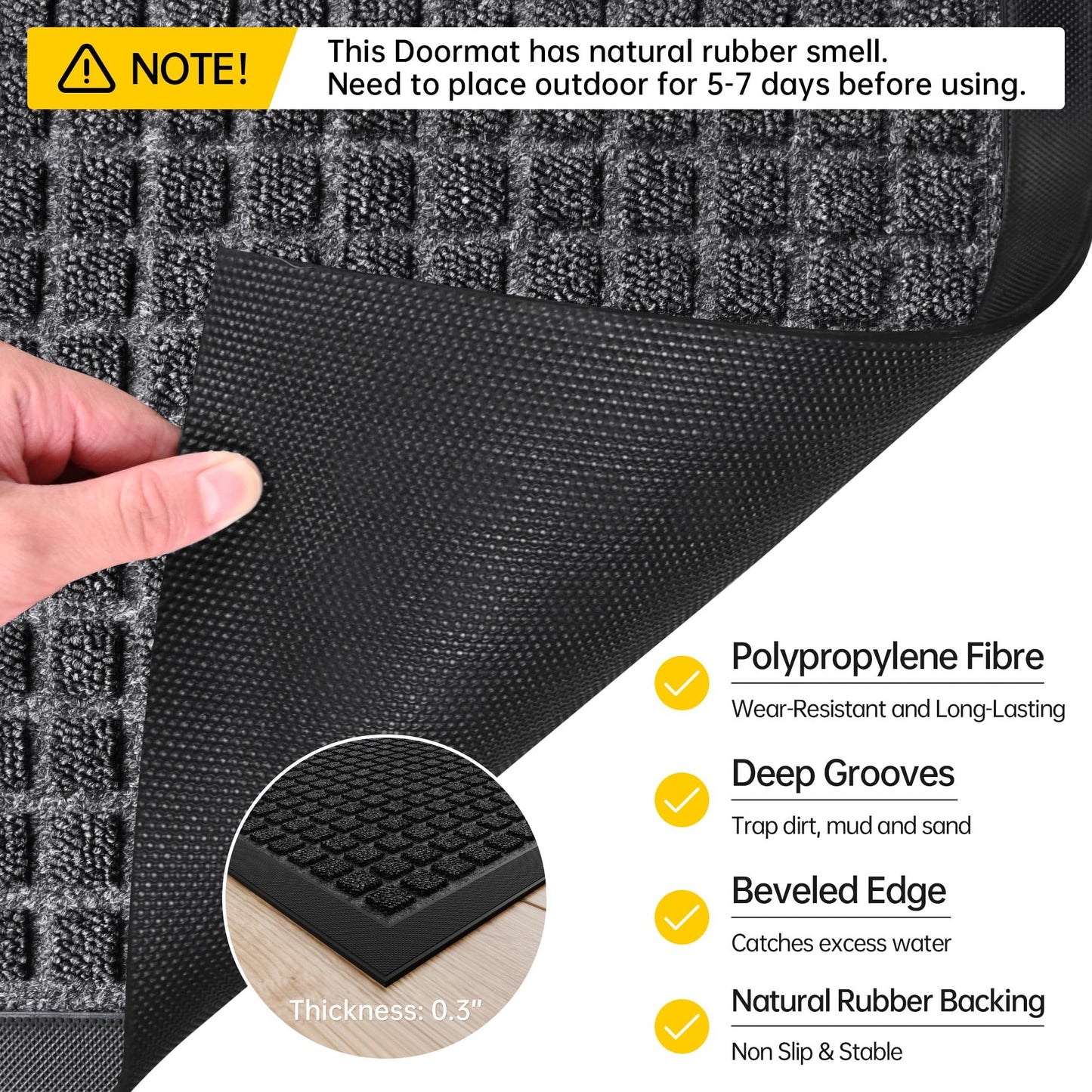 HOMEK Sturdy Front Door Mat Outside Entrance, 4' x 3' All-Season All-Weather Doormat Waterproof, Stain and Fade Resistant, Natural Rubber Indoor Outdoor Welcome Door Mat Trap Dirt