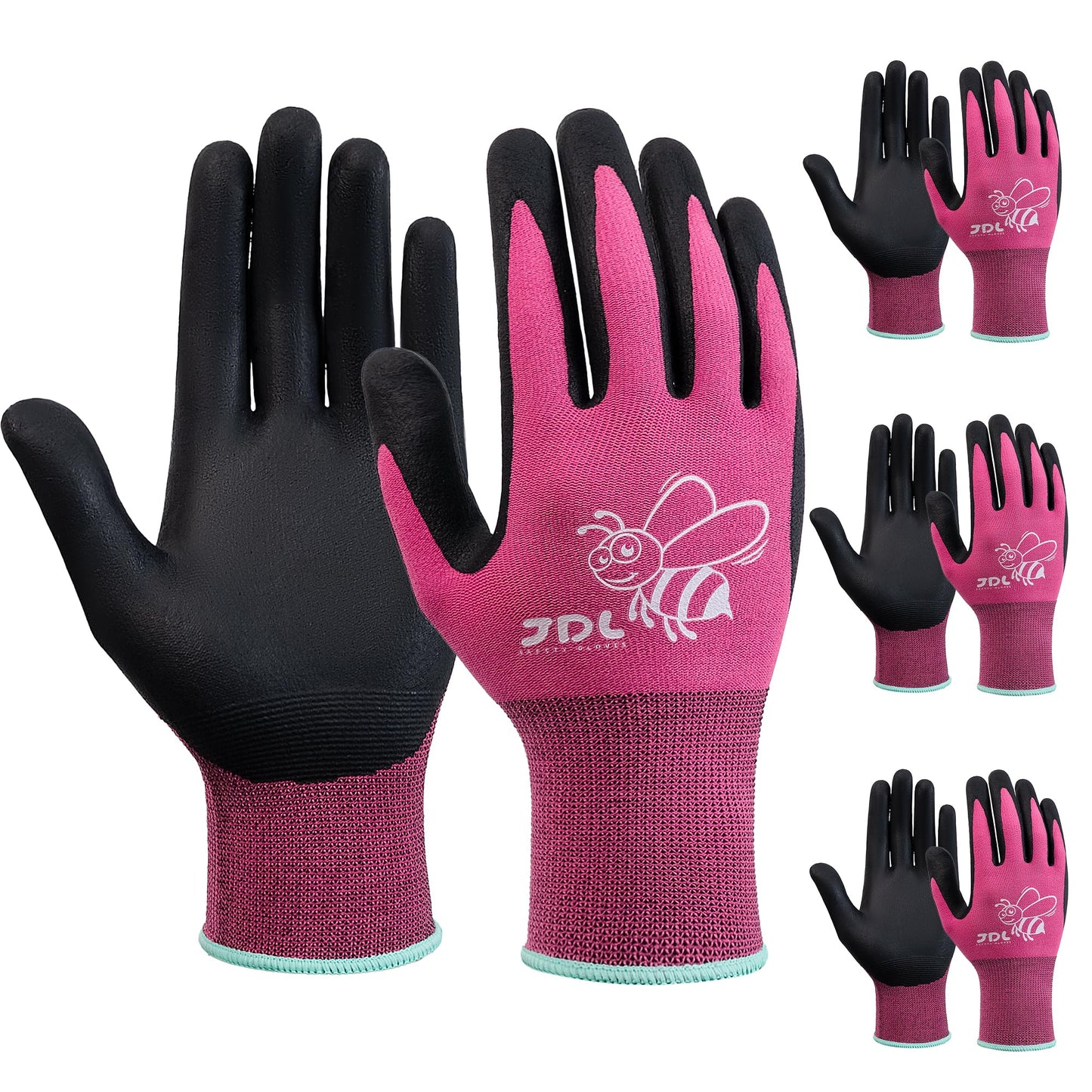 JDL 3 Pairs Nylon Nitrile Coated Gardening Gloves for Women, Touchscreen Yard Garden Gloves, Breathable Safety Work Gloves with Grip, Pink, Medium