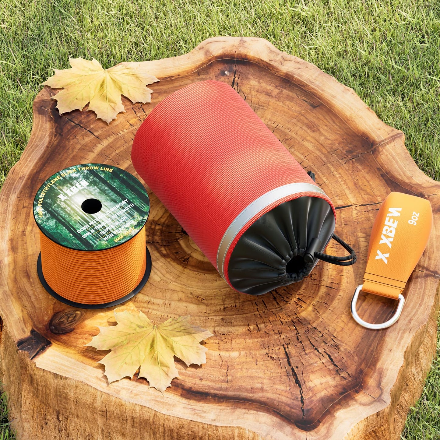 XBEN Arborist Throw Line Kit with 15oz Throw Weight, 150ft 3/19" Slick Rope & Reflective Storage Bag, Polyester Coated for Tree Trimming, Camping, Forestry Gear (4"x6" Orange Bag)