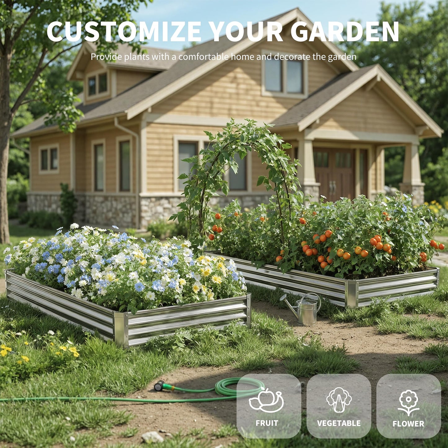 Anmiro Galvanized Raised Garden Bed,Outdoor Planter Box Metal Patio Kit Planting Bed for Vegetables Flowers Herb (Galvanized, 8x4x1ft-2p)