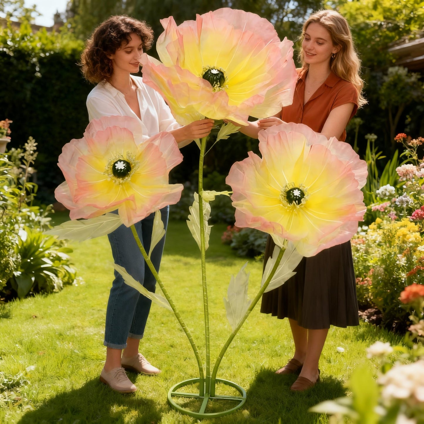 IRNCLD Silk Artificial Flowers, Tall Decorative Faux Stems for Home Decor, Wedding Centerpieces, Living Room Styling,Event Decorations (Yellow-Pink)