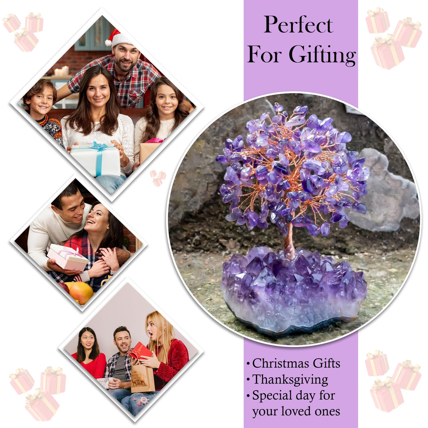 Crocon® Amethyst Crystals Tree of Life Cluster Base, Birthday Gifts for Women, Home & Office Decor Money Tree Healing Crystals Womens Gifts Ideas House Warming Gift Sister Unique Purple Decoration