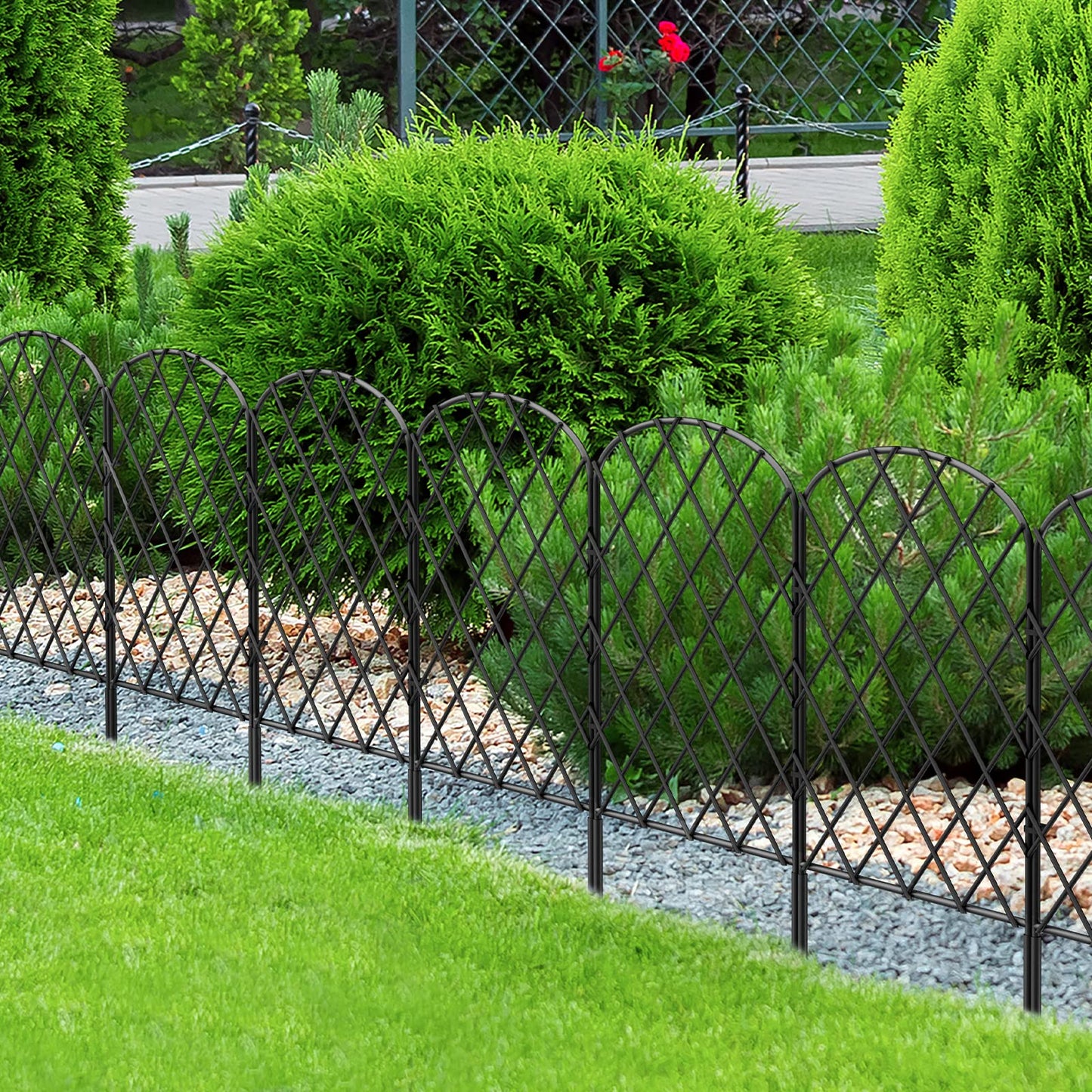 OUSHENG 10 Pack Decorative Garden Fence, Total 10ft(L) x 24in(H) Animal Barrier Border, Rustproof Metal Wire Section Edging Fencing Panel for Outdoor Patio Garden Yard, Arched