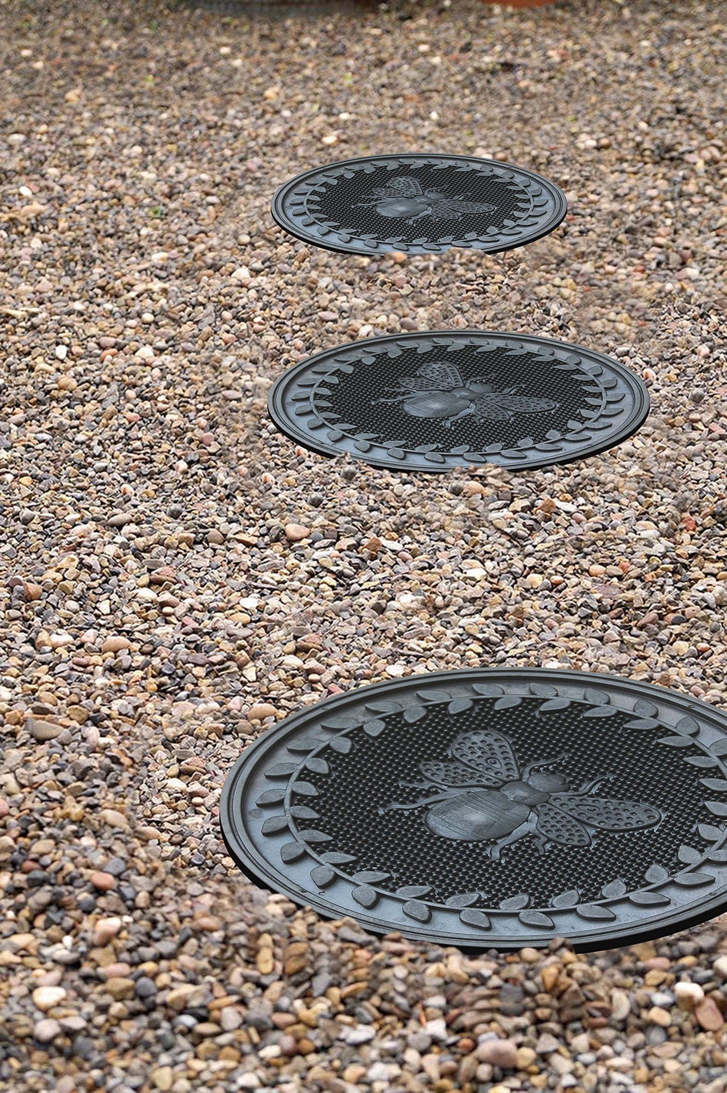 A1 Home Collections Multi Functional-Garden Stepping Stone Mat Round, Natural Rubber Heavy-Duty Beautiful Hand Finished Design 12"X12" Set of 4, Bumble Bee Black