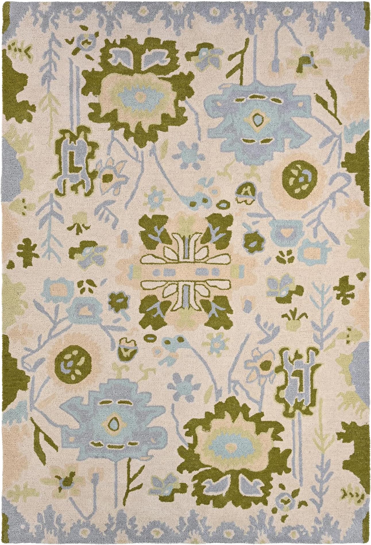 Handmade Oushak Wool Area Rug | Floral and Botanical Patterns in Soft Blue and Green | Luxurious Thick Pile for Living Room, Bedroom & Dining Room Decor (Blue & Green, 5' x 7')
