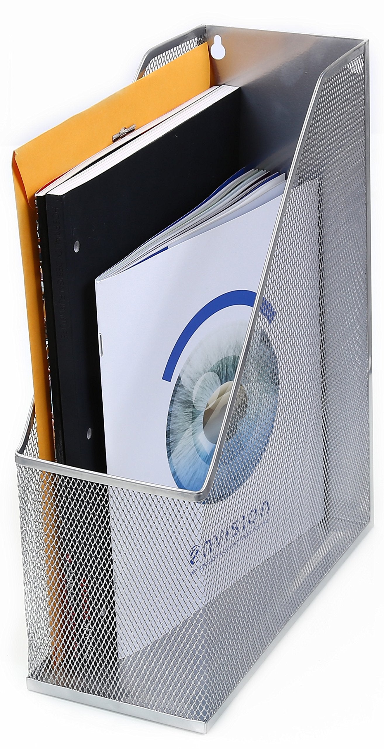 YBM HOME Mesh Steel Deluxe Magazine Rack, Extra Wide Magazine File Holder (1, Silver)