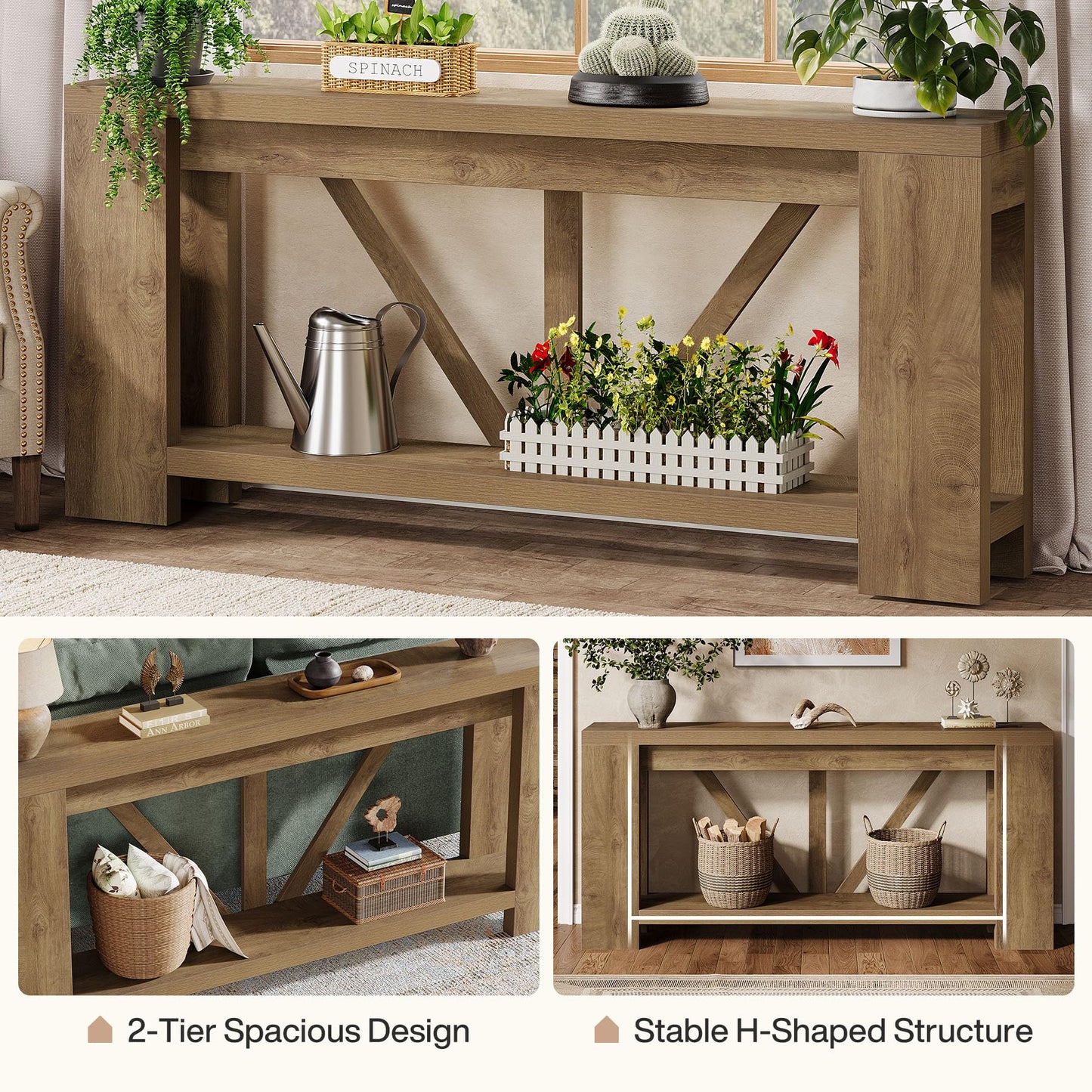 Tribesigns 70.9" Extra Long Entryway Table, Farmhouse Wood Console Tables with Storage Shelf, Modern Rustic Sofa Foyer Tables for Entryway, Behind Couch, Living Room, Entrance, Brown