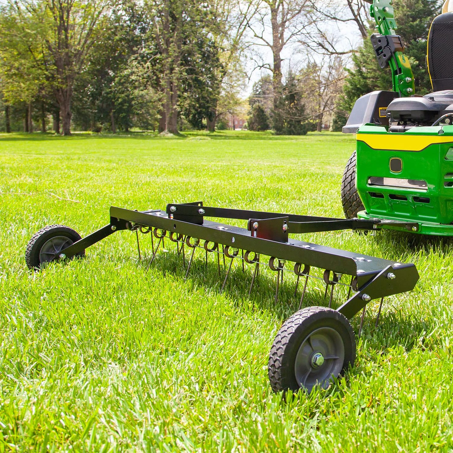 Brinly 48" Tow Behind Grass Dethatcher, Removes Thatch on Large Lawns in Less Time - Matte Black
