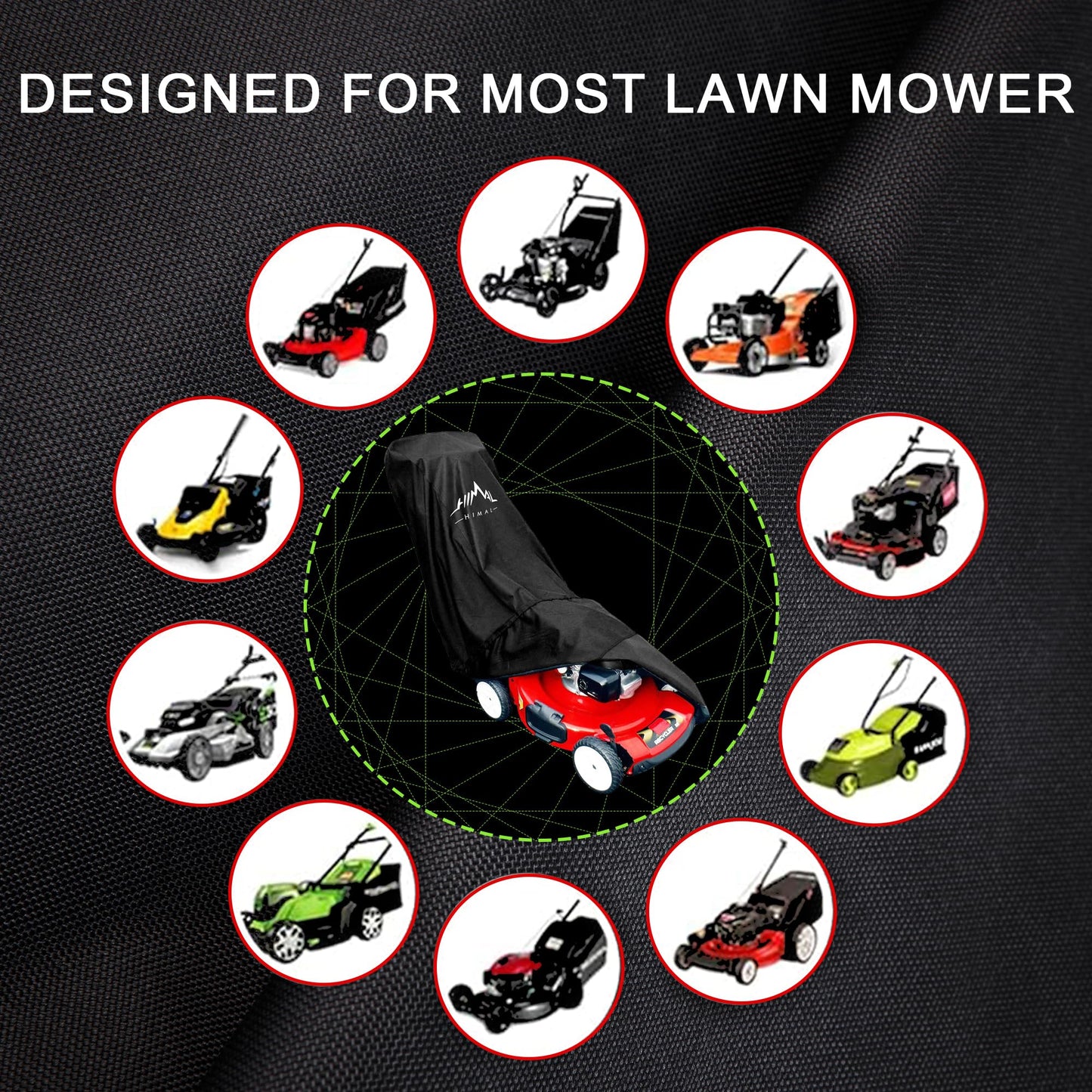 Himal Outdoors Lawn Mower Cover - Heavy Duty 600D Polyester Oxford Waterproof, UV Protection Universal Fit with Drawstring & Cover Storage Bag，Black