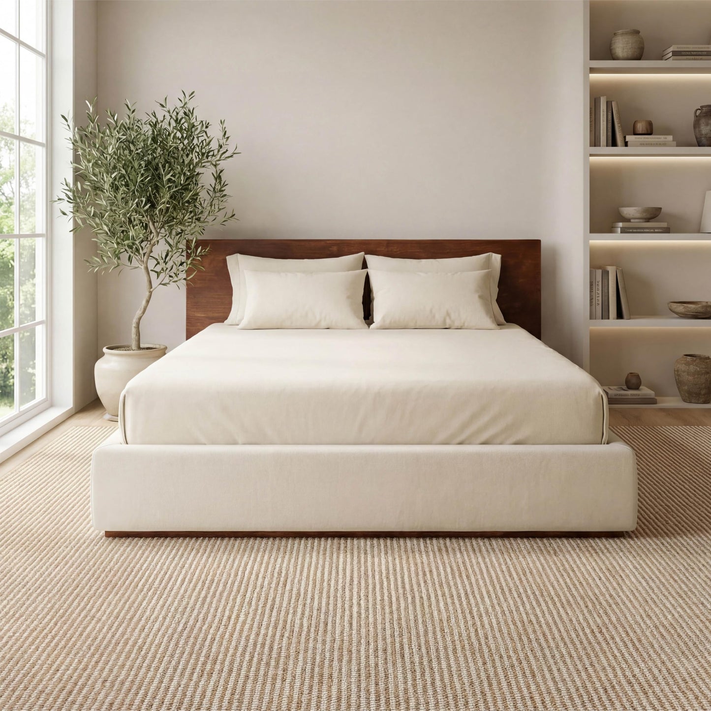 Bedsure 5x7 Faux Wool Area Rugs for Living Room, Machine Washable Carpet, Non-Slip Backing, Pet Friendly Throw Rug for Bedroom Dining Room, Natural Ivory