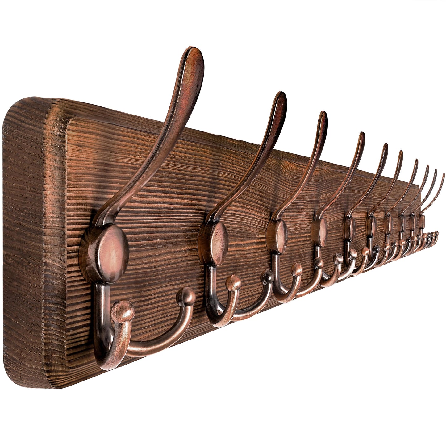 SKOLOO Coat Rack Wall Mounted - 38.6" Long, Wooden, Heavy Duty, Rustic Coat Hooks for Wall, Coat Rack with 10 Triple Hooks for Hanging Clothes, Jacket, Hat(Brown & Retro Red)