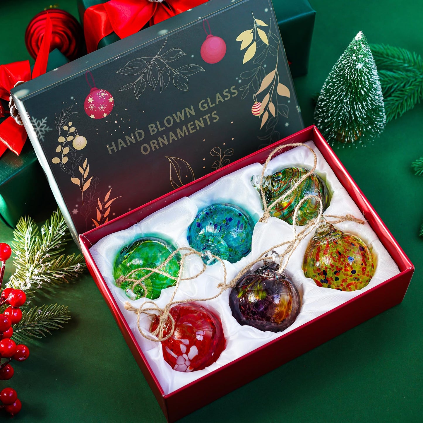 6pcs Hand-Blown Glass Ornaments Balls Hanging Glass Balls Witches Ball Gazing Ball for Home Window Outdoor Garden Patio Xmas Tree Décor
