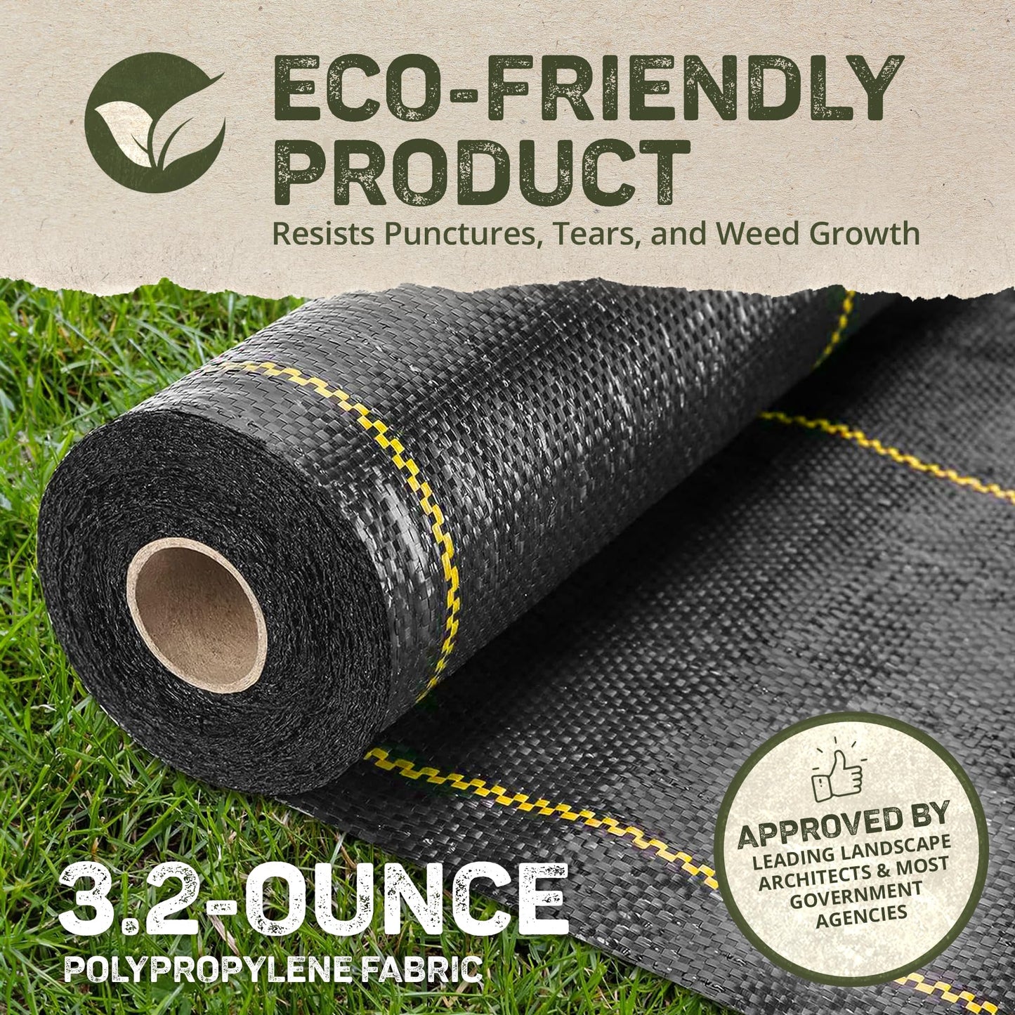 Dewitt Sunbelt Weed Barrier Fabric 3.2 oz, 6 x 300 Feet – Heavy-Duty Ground Cover Mat for Greenhouse Floors, Garden Rows, Raised Beds, Yard Gardening, and Outdoor Landscape Protection