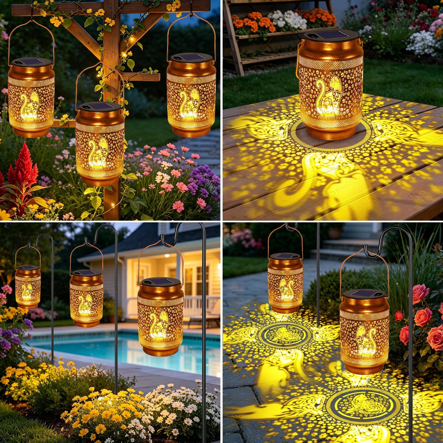 Cat Solar Lanterns Outdoor Waterproof Garden Decor, Birthday Gifts for Mothers Day Women Mom Grandma, Metal Sunflower Hanging Solar Lights for Outside Yard Patio Pathway Backyard Porch