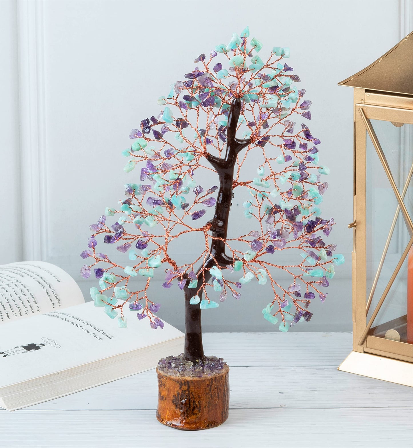 Crocon® Amethyst & Amazonite Crystal Tree Home Decor, Birthday Gifts for Women, Sister Gemstone Gift for Her Money Tree Crystals and Healing Stones House Warming Gift New Home Spiritual Decor Present