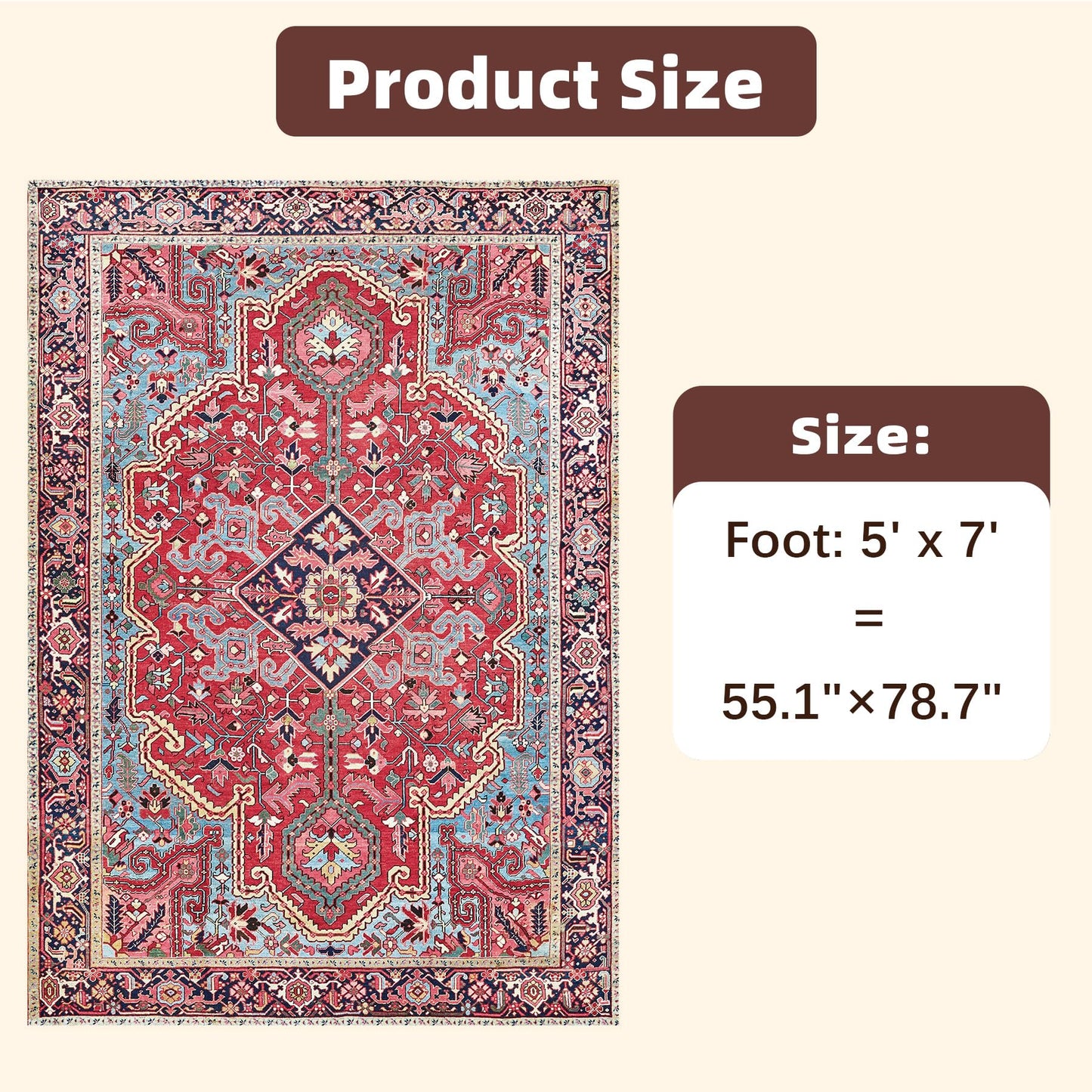 jxgzyy Soft Area Rug for Bedroom, 0.31'' Thick Red Persian Style Rug for High Traffic Area, Foyer Rugs for Entryway 5×7, Beautiful Lounge Rug with Cotton Backing, Low Pile Faux Wool Carpet for Study