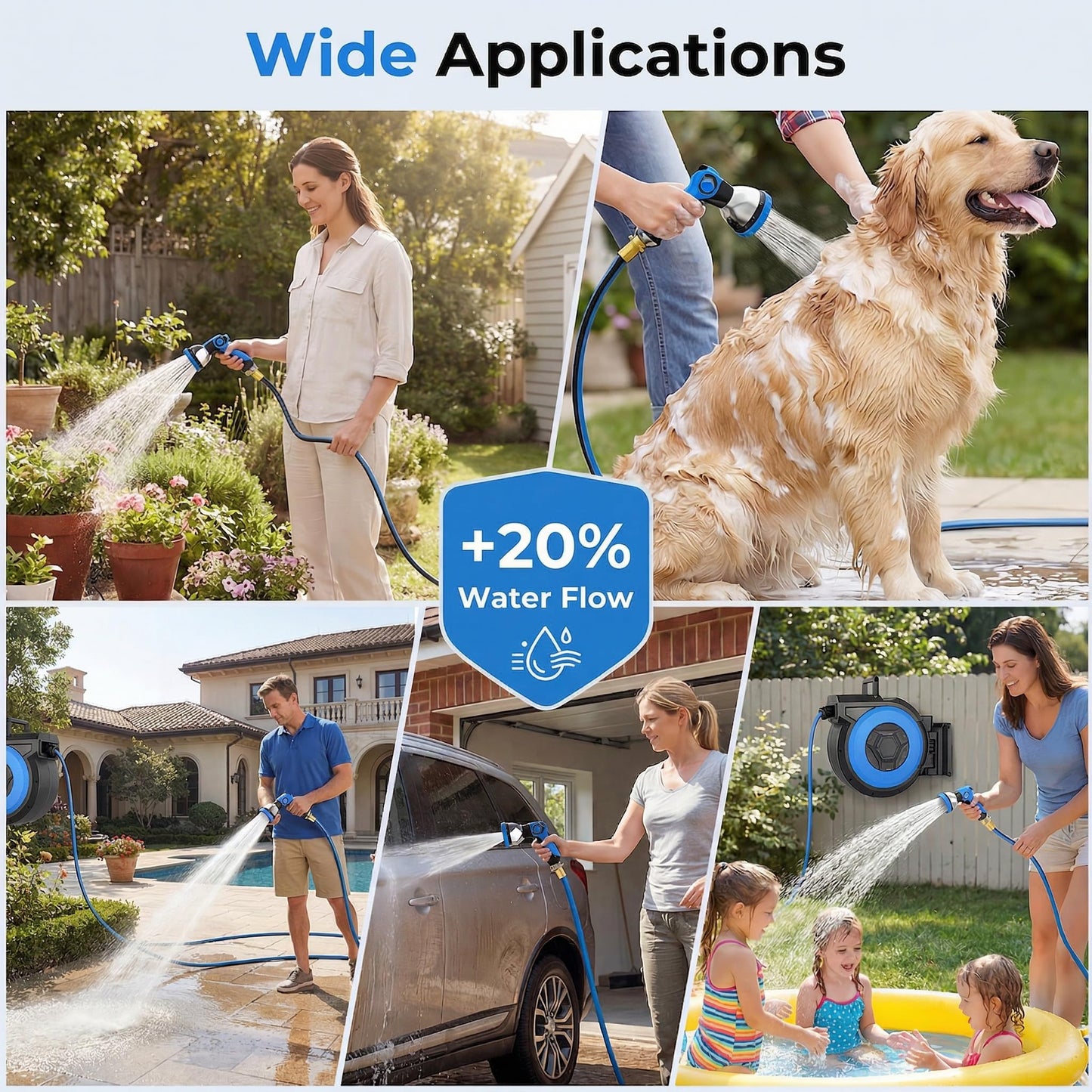 Retractable Garden Hose Reel, 5/8" x 90FT Automatic Retractable Water Hose Reel Wall Mount, with 10- Function Sprayer Nozzle, Any Length Lock/Auto Rewind/180°Swivel