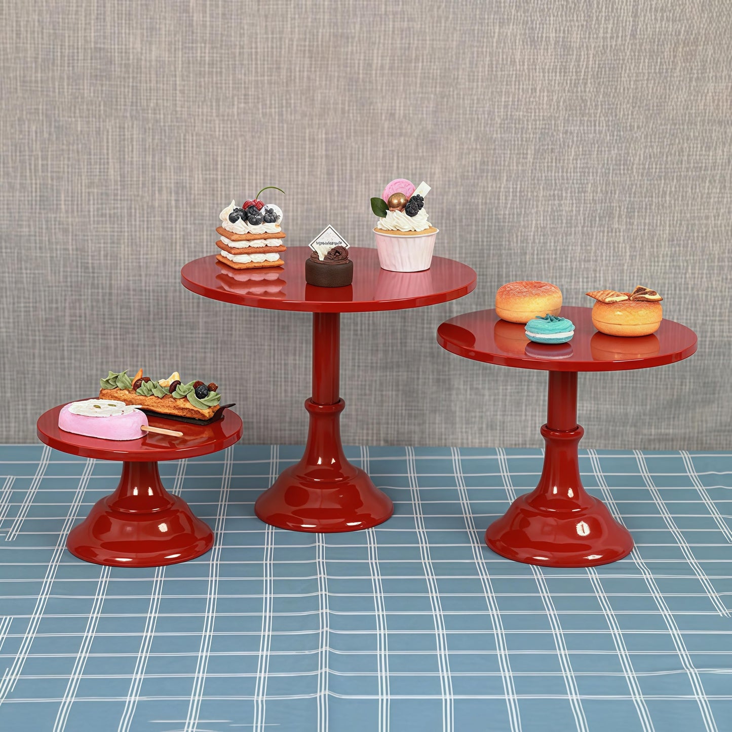 CBBZJY 3 Pcs Metal Cake Stand Set 8/10/12 inch Dessert Table Display Perfect for Baby Shower Wedding Birthday (Red)