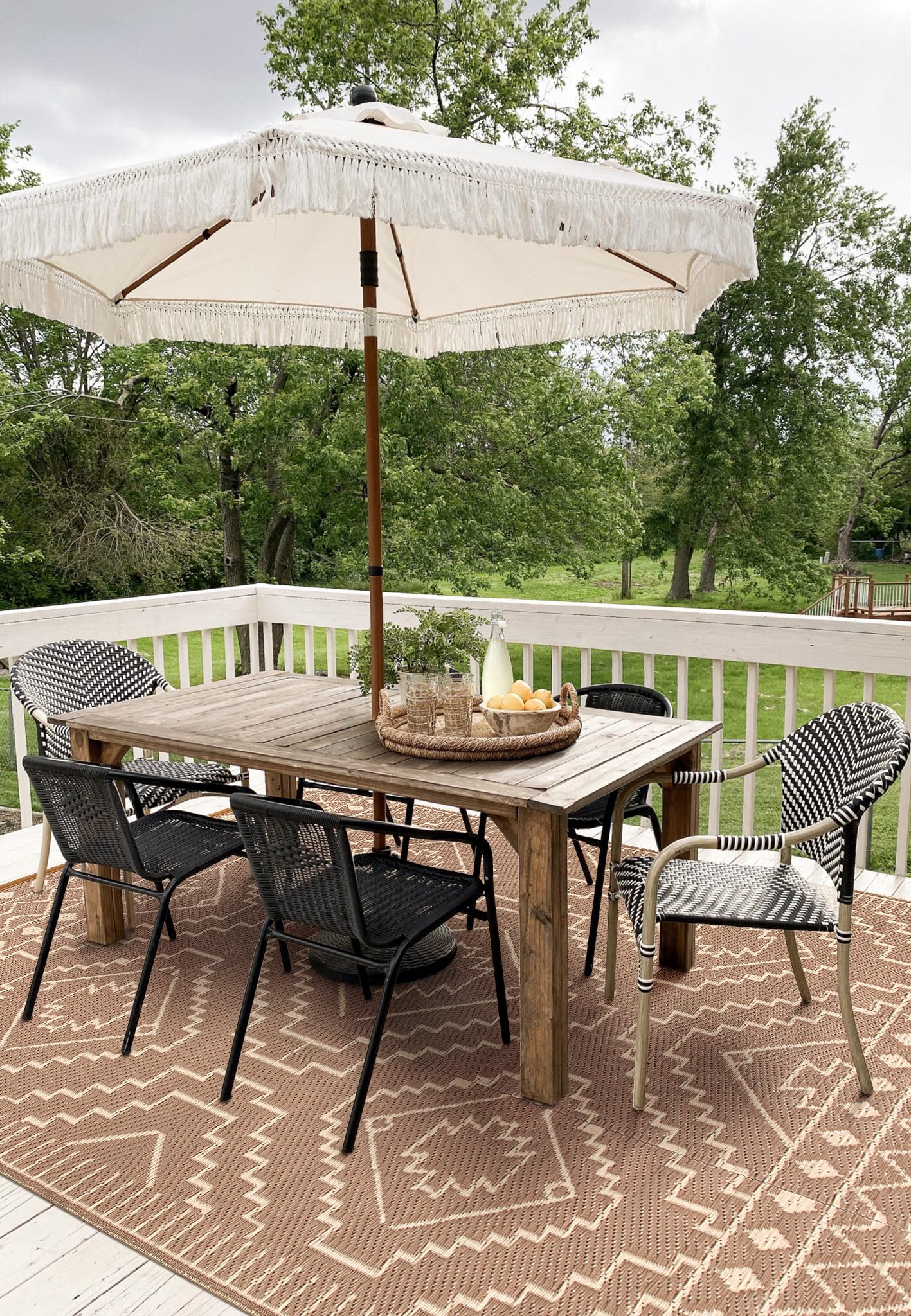 Wonnitar Outdoor Rugs 8x10 Waterproof Plastic Straw Rug, Large Outdoor Camping Rug for RV, Reversible Portable Outside Lightweight Area Rug for Backyard Balcony Beach Picnic (Beige & Brown,8'x10')
