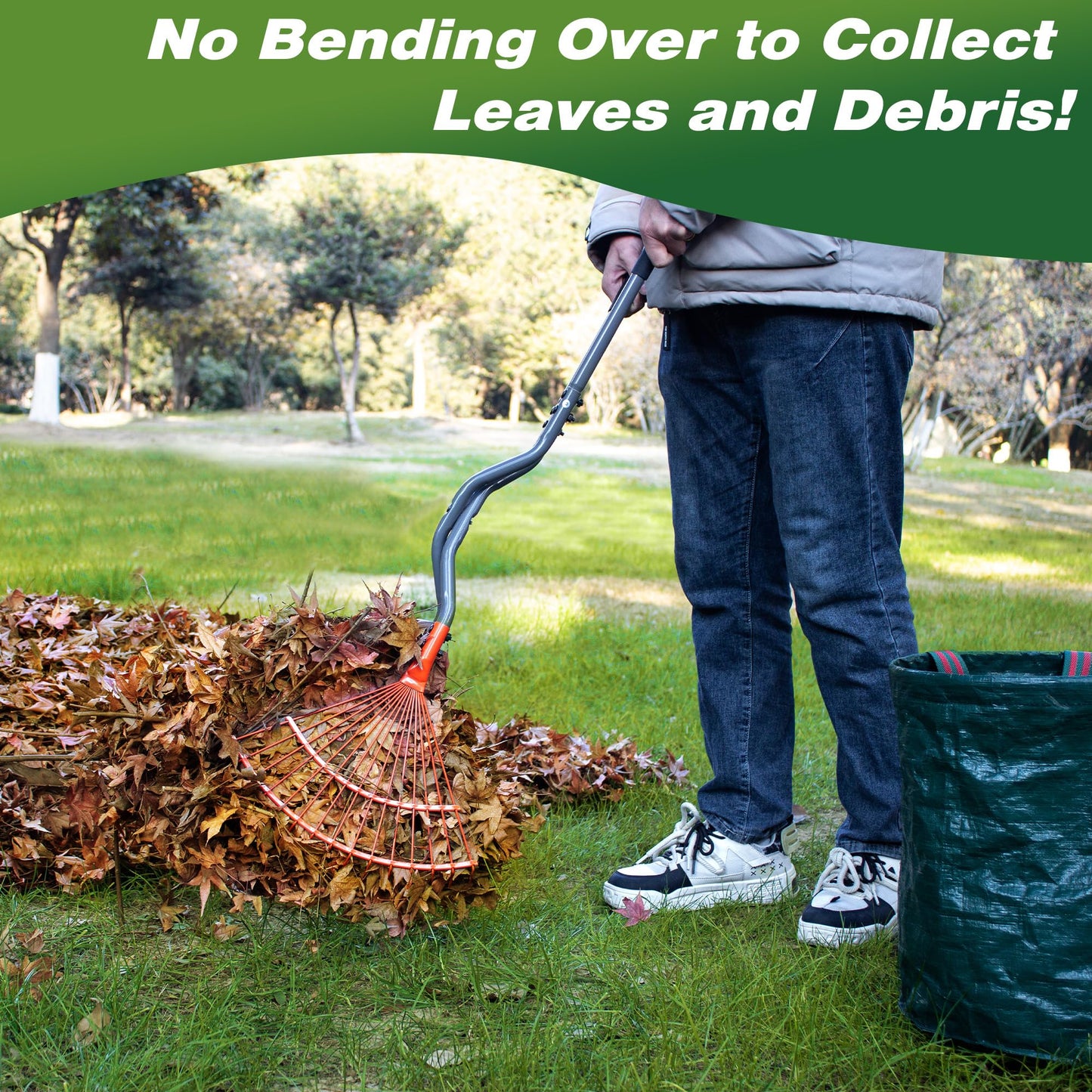 Walensee Rake for Leaves, Heavy Duty Leaf Picker Upper & Leaves Scooper, Leaf Grabber with Long Steel Handle, Multi-Use Garden Claw and Hands Rake for Lawn & Yard Shrub Cleanup