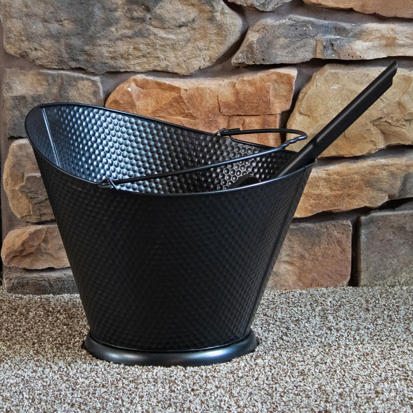 Sunnydaze 5-Gallon Fireplace Ash Bucket with Shovel and Brush - Iron Ash Bucket for Indoor Fireplaces or Outdoor Fire Pits
