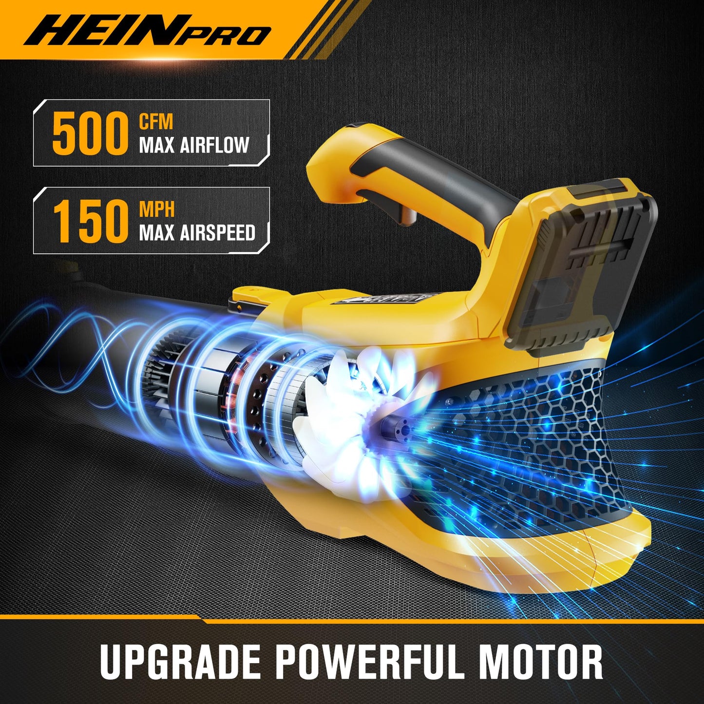 HEINPRO Cordless Leaf Blower Compatible with Dewalt 20V Max Battery, 500CFM/150MPH Electric Leaf Blower Cordless, 5 Speed Modes, Battery Powered Blowers for Lawn Care, Yard (Tool Only)