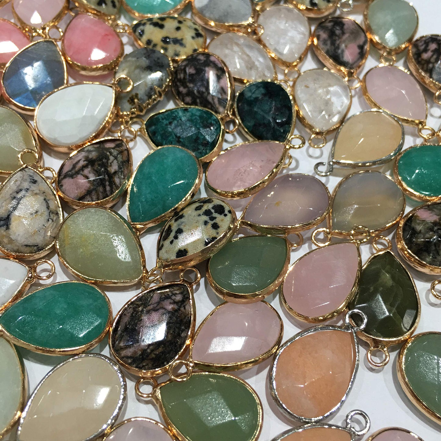 LE SKY 10 Pcs natural stone pendants faceted waterdrop shape rose quartz stone chakra healing pink crystal stone pendant charms for jewelry making necklace bracelet 14x22mm