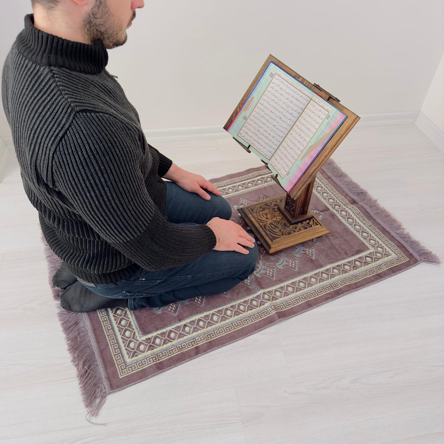 Adjustable Carved Wooden Book Stand | Quran, Bible Holder Lectern | Dictionary, Cookbook Stand