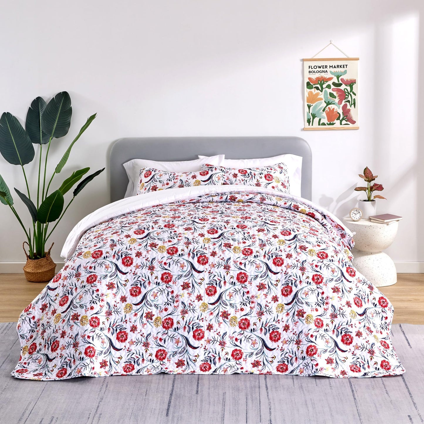 SLEEP ZONE Reversible Quilt Set, Soft Lightweight Coverlet Set for All Season King Bedspread 106x96 inch with 2 Pillow Shams, Evans Pattern