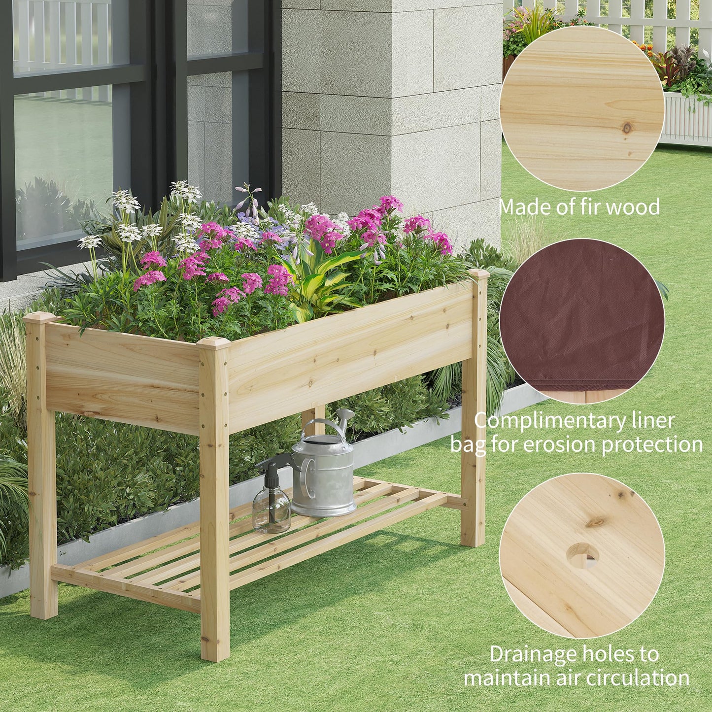 FILWH Raised Garden Bed with Legs Elevated Wooden Planter Box Stand Large Planter Stand Box for Fruits Vegetables Flowers with Divider with Bag - 48 * 24 * 30.5IN