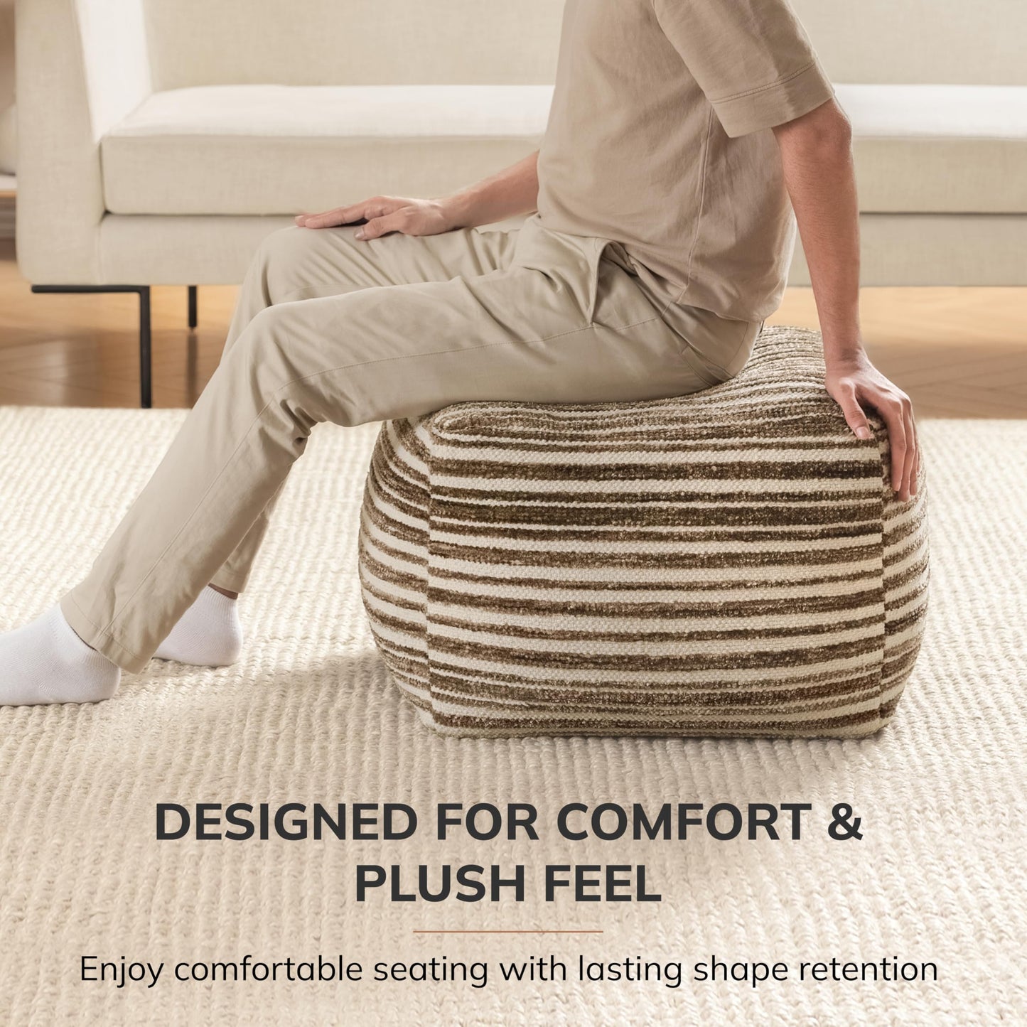 Anji Mountain Pouf Ottoman Foot Rest, Handmade Ottoman Pouf, Comfortable Foot Stool, Decorative Floor Seating for Living Room Decor, Bedroom & Home Décor Accent - Brown