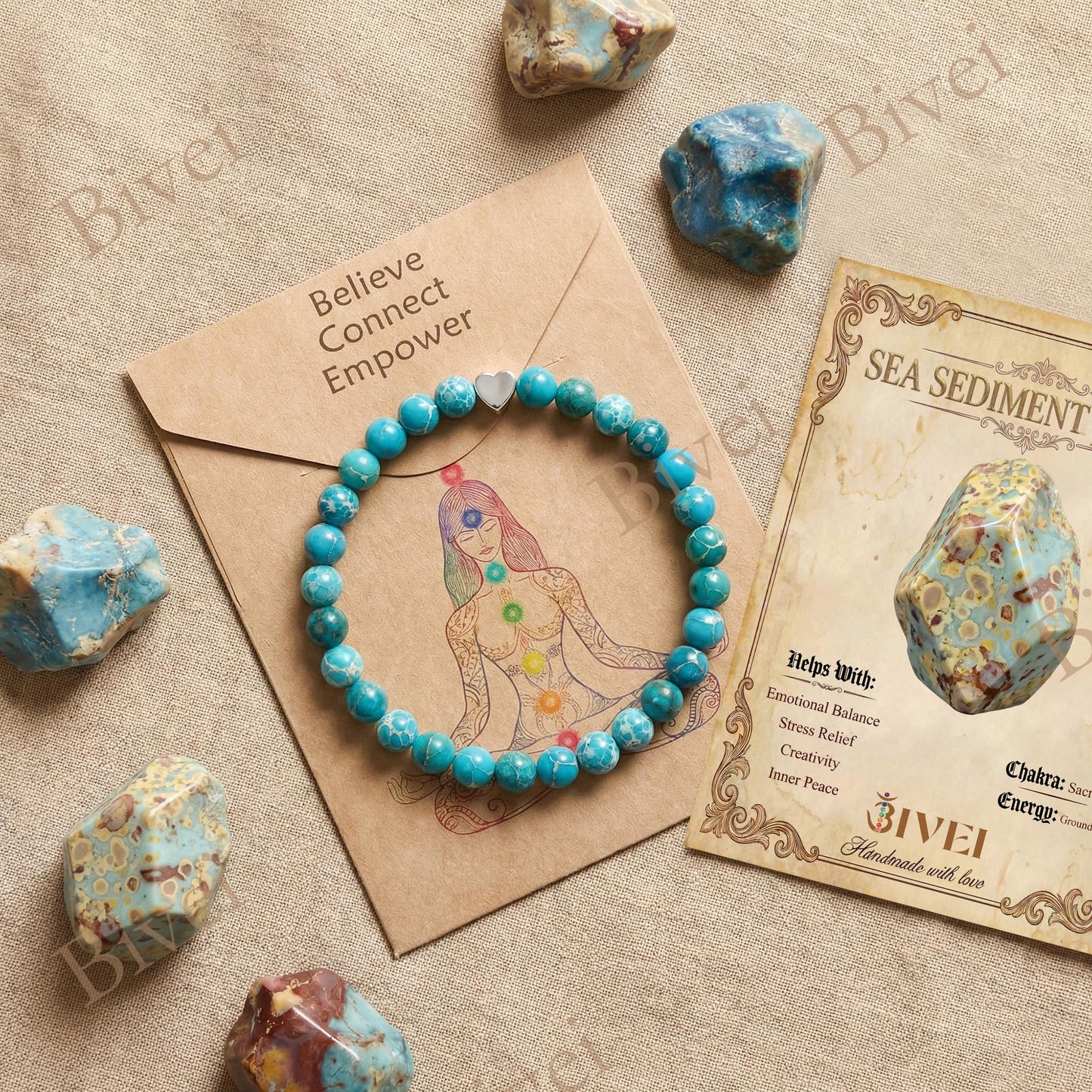 Bivei 6mm Sea Sediment Jasper Crystal Stretch Bracelets for Women, Handmade Natural Stone Beaded Bracelet, Yoga Protection Jewelry Gift