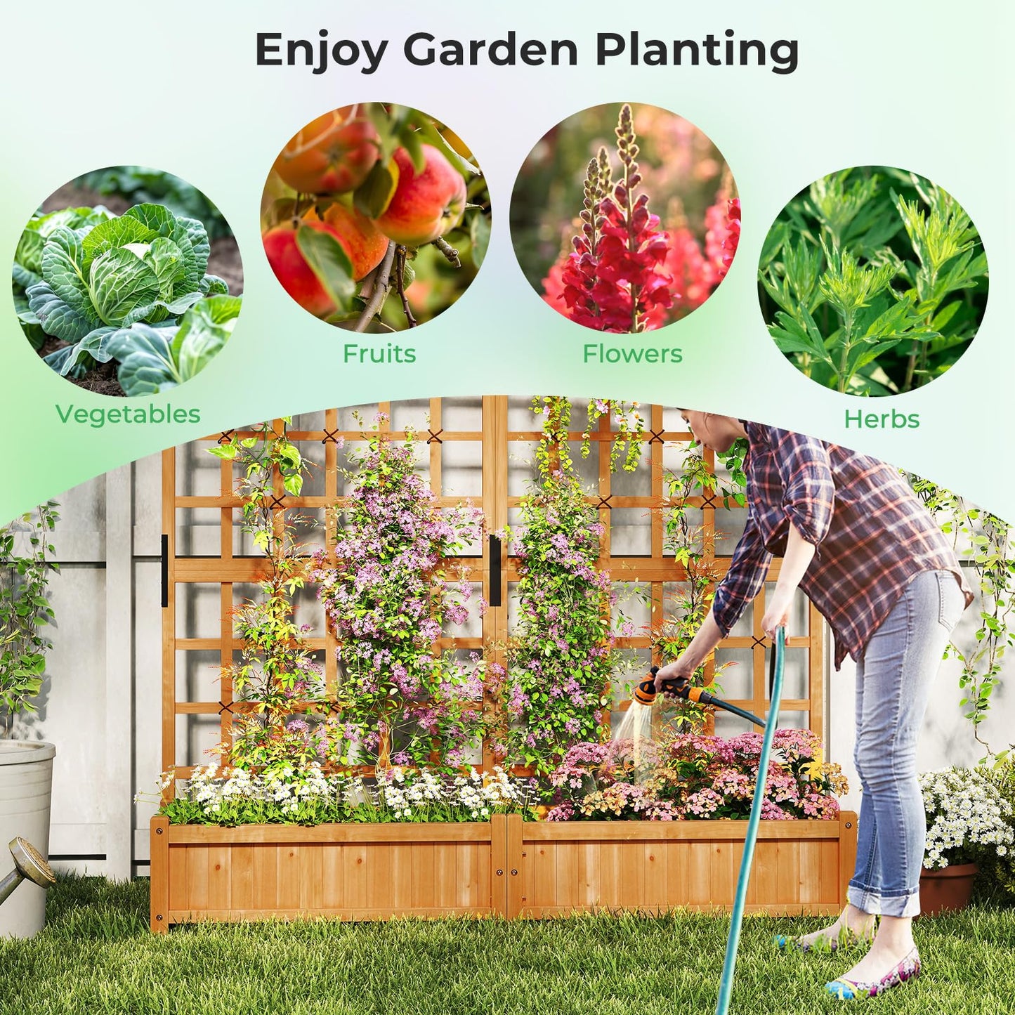 Giantex Large Raised Garden Bed with Trellis & Roof, 72" Wooden Garden Bed, High Trellis for Plant Flower Climbing Pot Hanging, Indoor & Outdoor Planter Box for Yard, Garden, Balcony