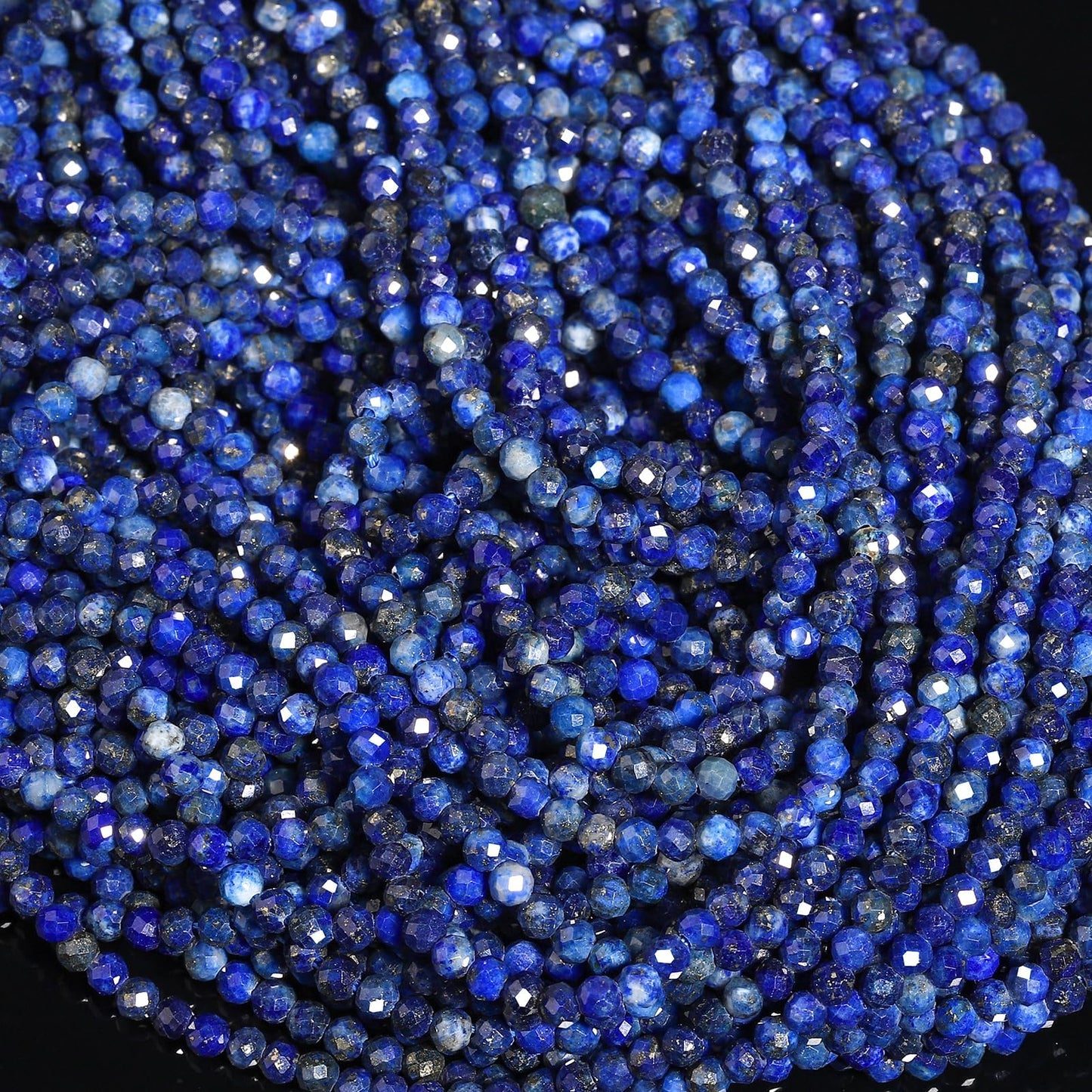 Song Xi 120pcs 3mm Natural Dark Lapis Lazuli Gemstone Beads Faceted Round Loose Stone Beads for Jewelry Making