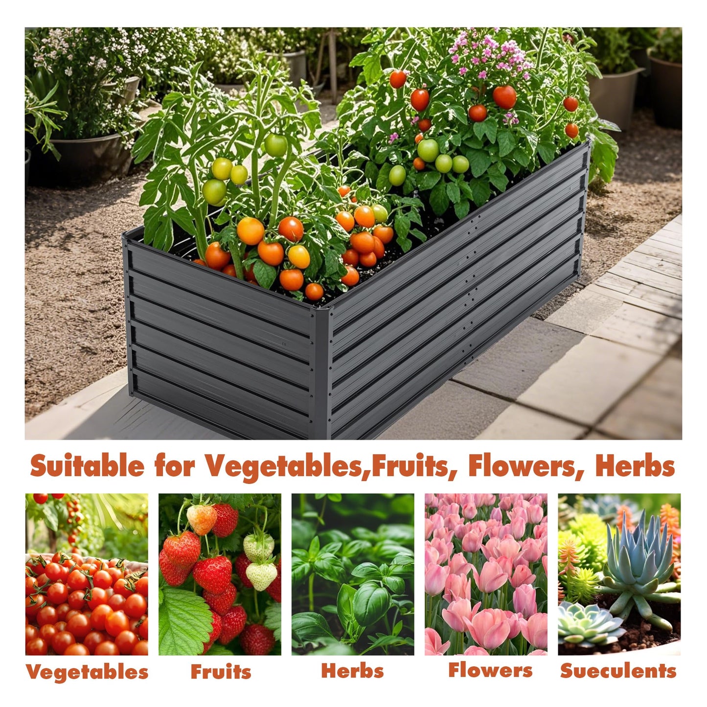 GFDGFD 6x3x2 FT Metal Raised Garden Bed, Large Galvanized Steel Planter Box with Reinforcing Rods, Rustproof Outdoor Raised Beds for Vegetables, Herbs, Flowers, and Succulents, Easy Assembly